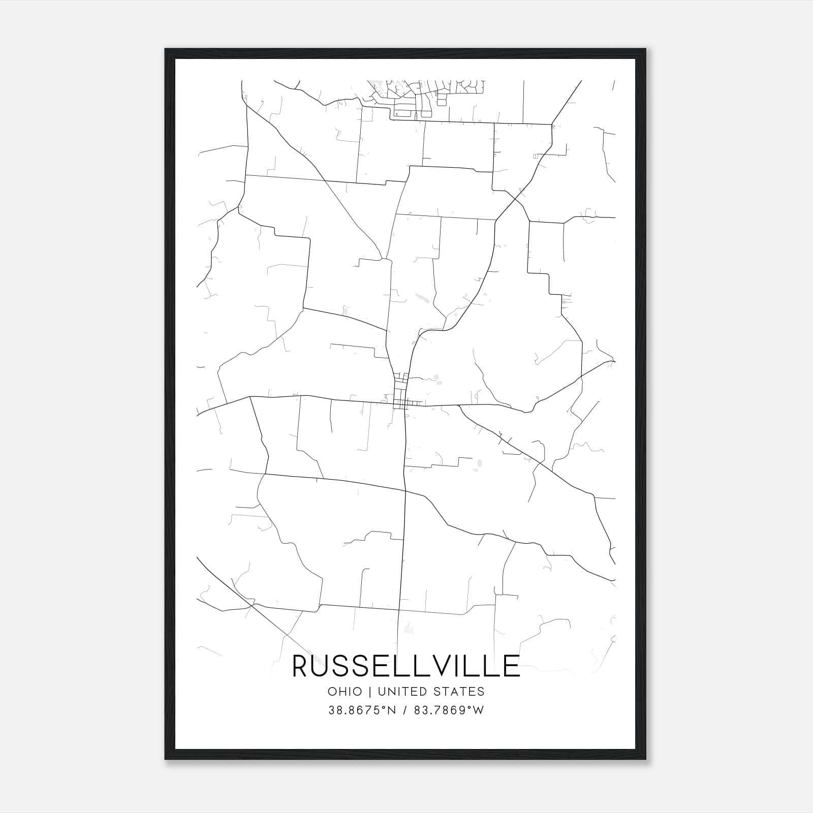 Russellville Ohio Map Poster, Modern Home Decor Wall Art Print Russellville Ohio Map Poster, Modern Home Decor Wall Art Print