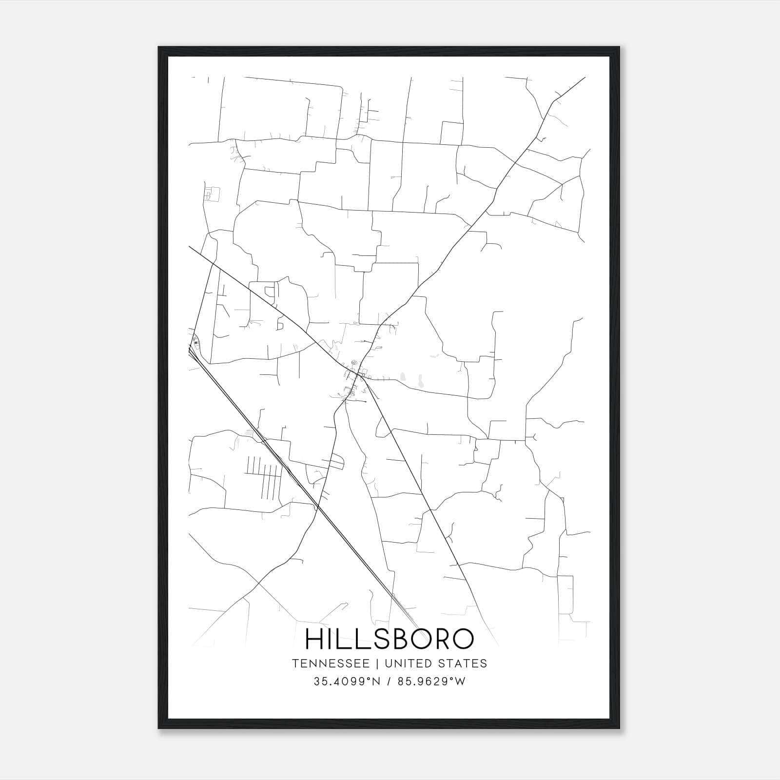 Hillsboro Tennessee Map Poster, Modern Home Decor Wall Art Print Hillsboro Tennessee Map Poster, Modern Home Decor Wall Art Print