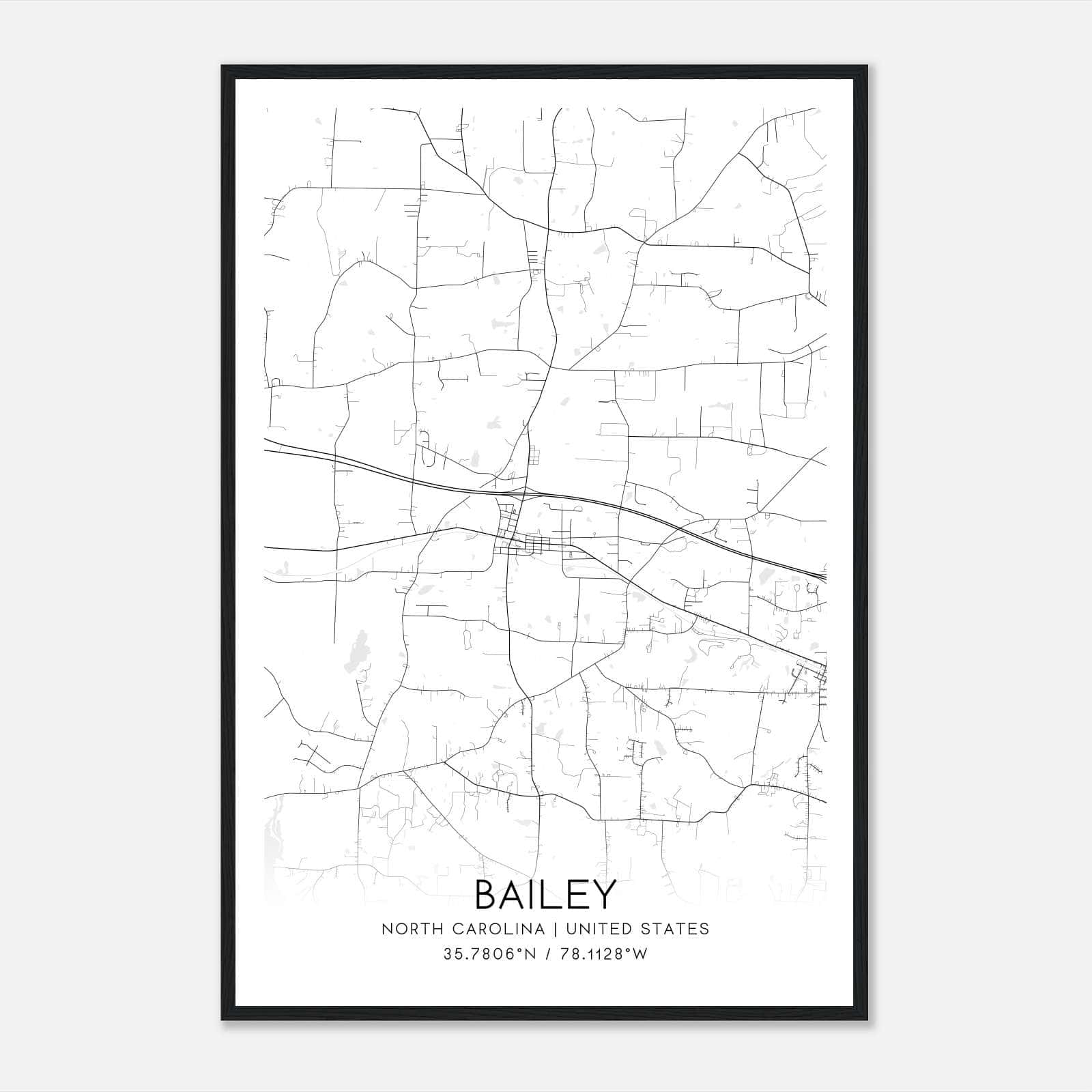 Bailey North Carolina Map Poster, Modern Home Decor Wall Art Print Bailey North Carolina Map Poster, Modern Home Decor Wall Art Print