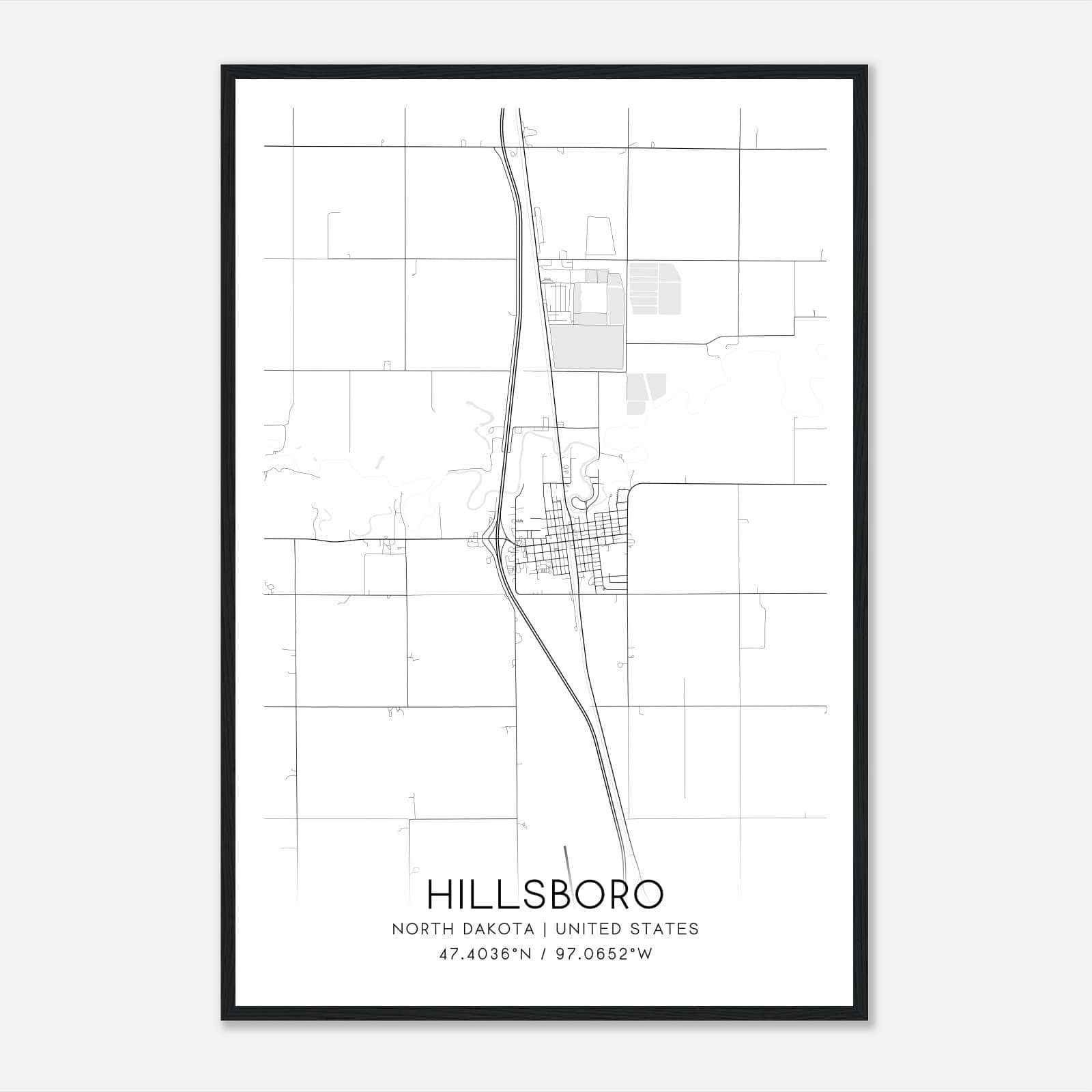 Hillsboro North Dakota Map Poster, Modern Home Decor Wall Art Print Hillsboro North Dakota Map Poster, Modern Home Decor Wall Art Print
