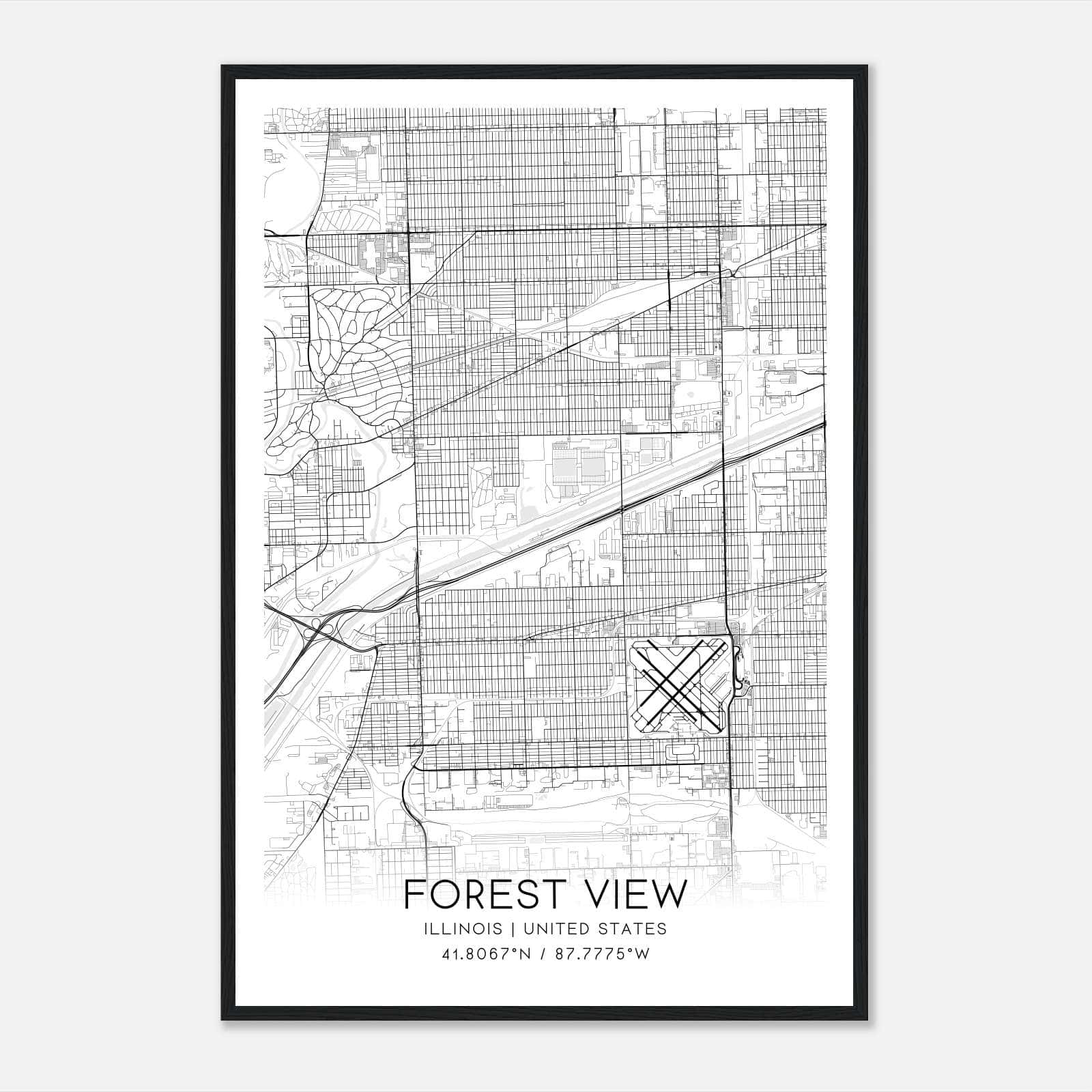 Forest View Illinois Map Poster, Modern Home Decor Wall Art Print Forest View Illinois Map Poster, Modern Home Decor Wall Art Print
