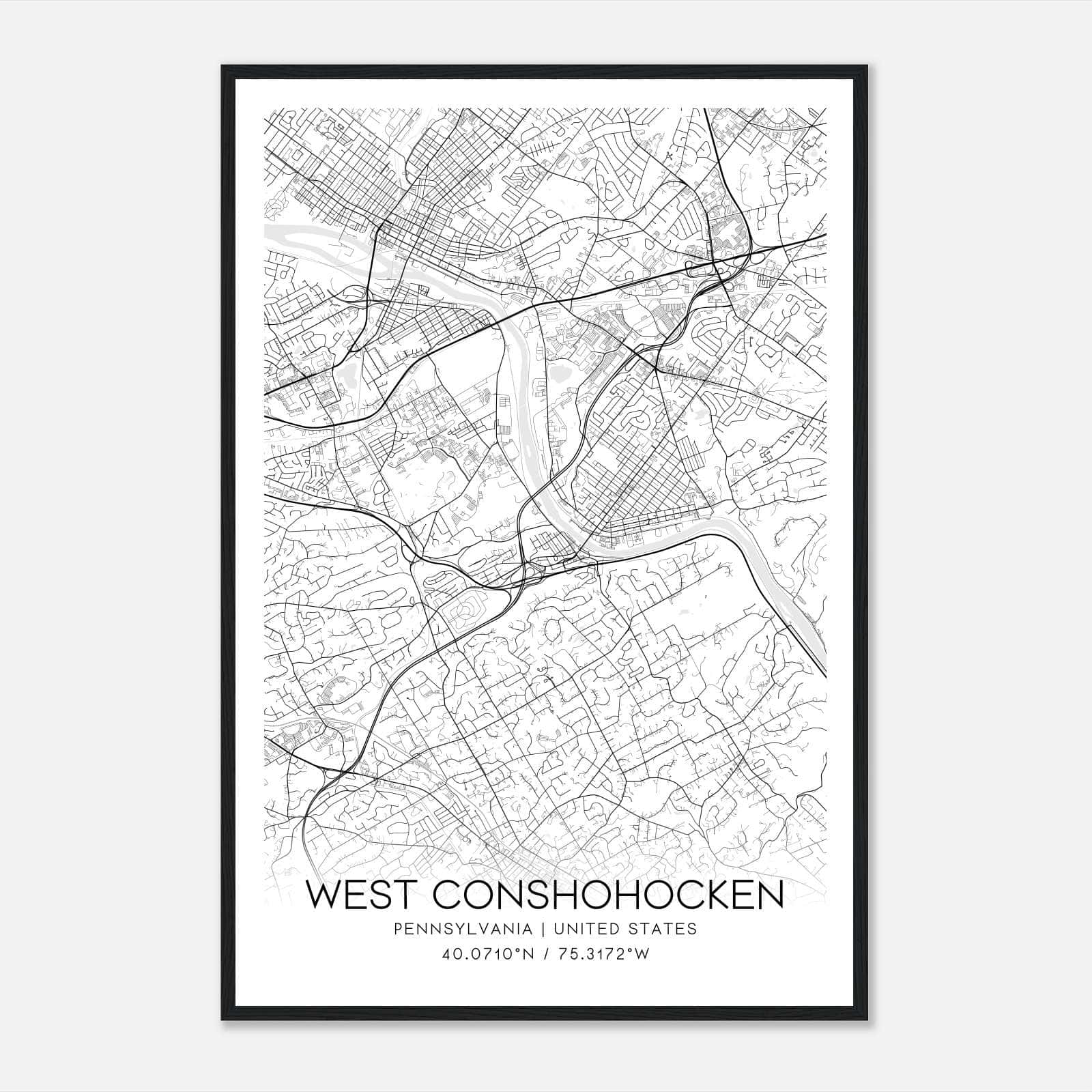West Conshohocken Pennsylvania Map Poster, Modern Home Decor Wall Art Print West Conshohocken Pennsylvania Map Poster, Modern Home Decor Wall Art Print