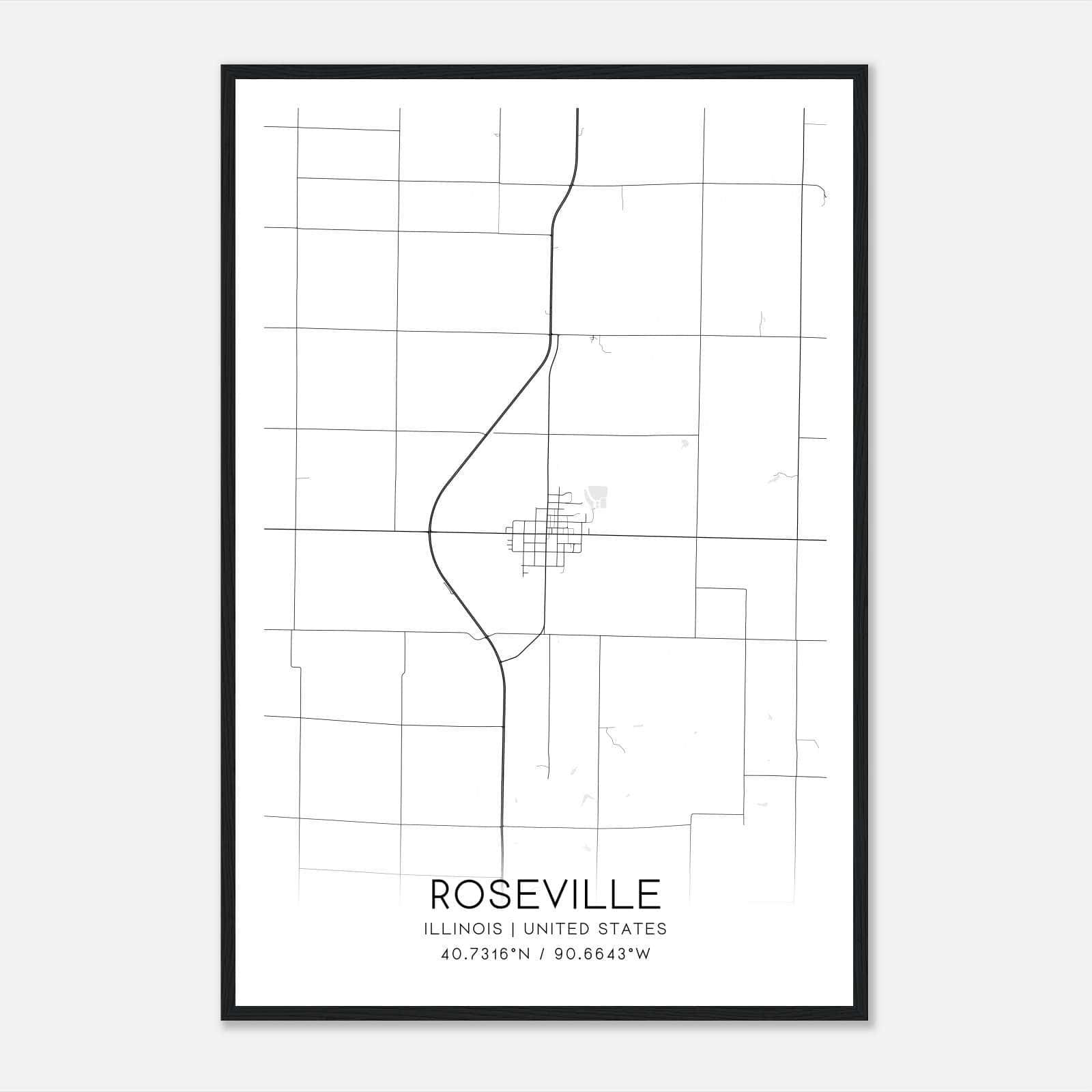 Roseville Illinois Map Poster, Modern Home Decor Wall Art Print Roseville Illinois Map Poster, Modern Home Decor Wall Art Print