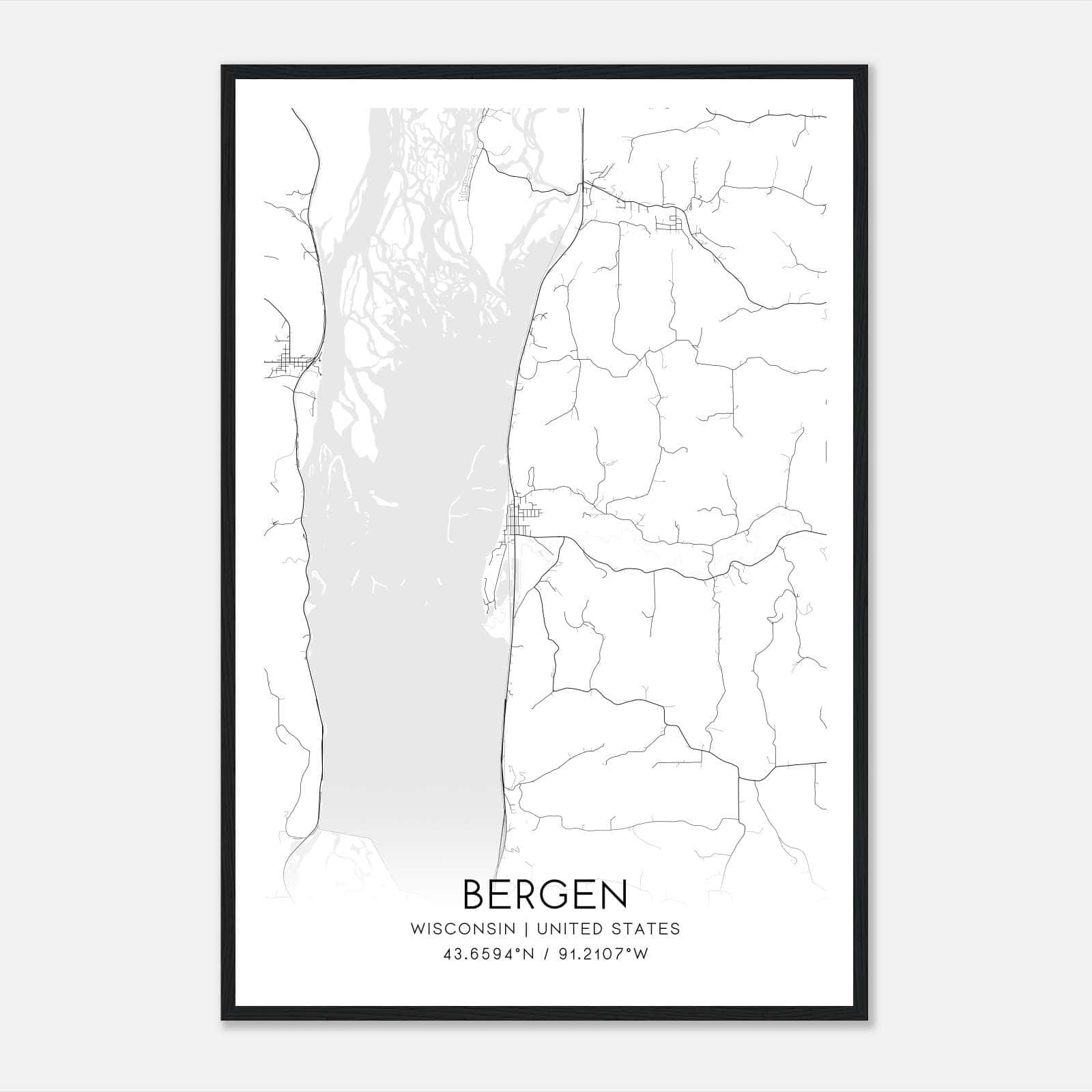 Bergen Wisconsin Map Poster, Modern Home Decor Wall Art Print Bergen Wisconsin Map Poster, Modern Home Decor Wall Art Print