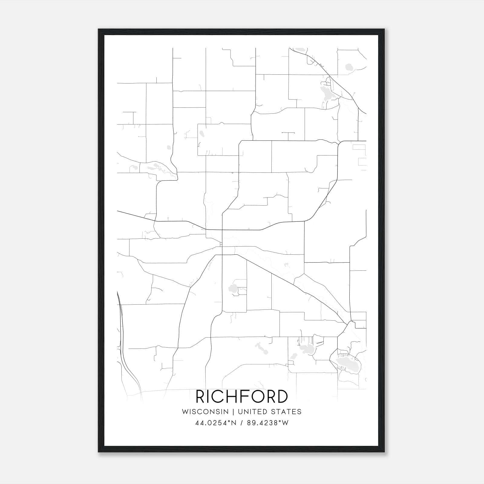 Richford Wisconsin Map Poster, Modern Home Decor Wall Art Print Richford Wisconsin Map Poster, Modern Home Decor Wall Art Print