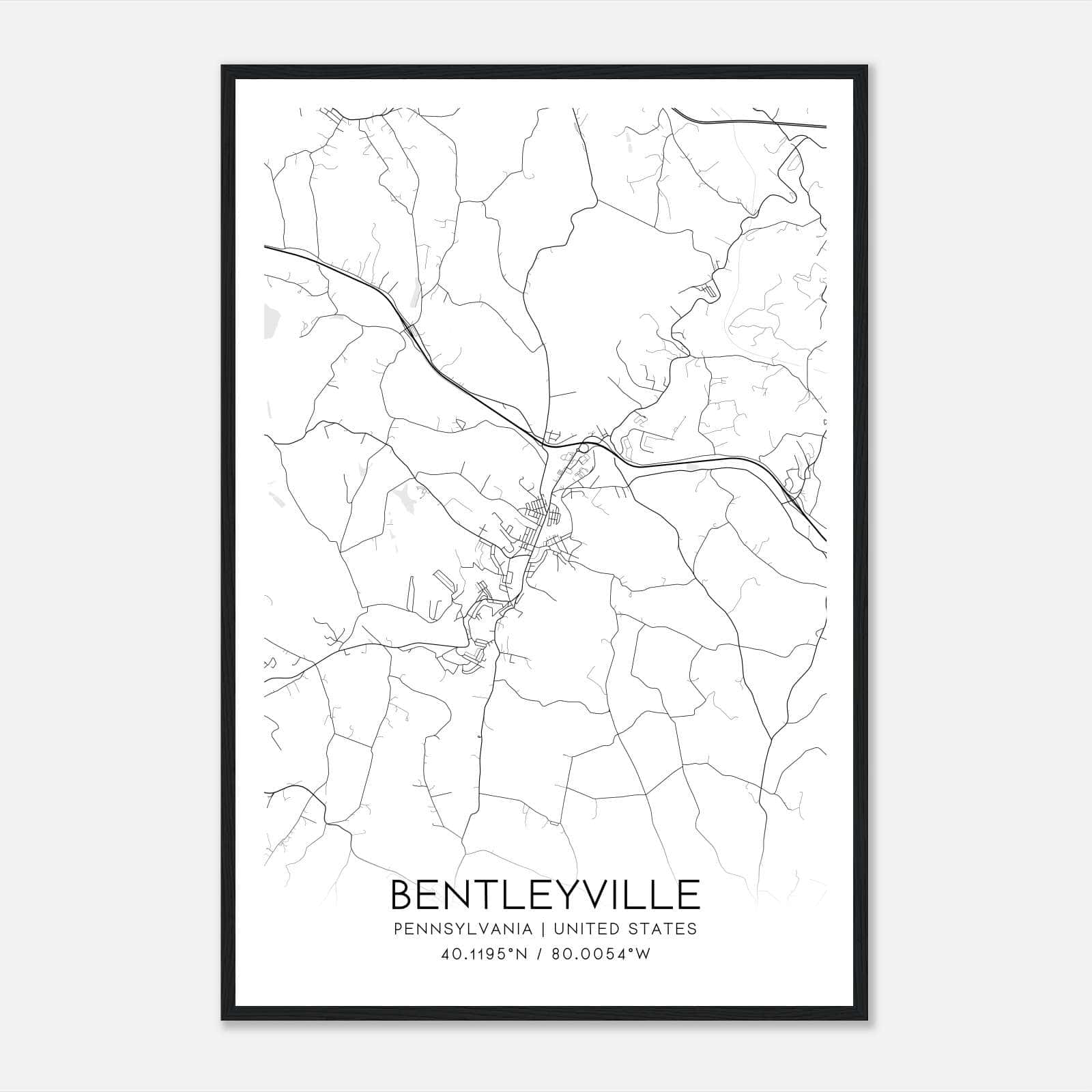 Bentleyville Pennsylvania Map Poster, Modern Home Decor Wall Art Print Bentleyville Pennsylvania Map Poster, Modern Home Decor Wall Art Print