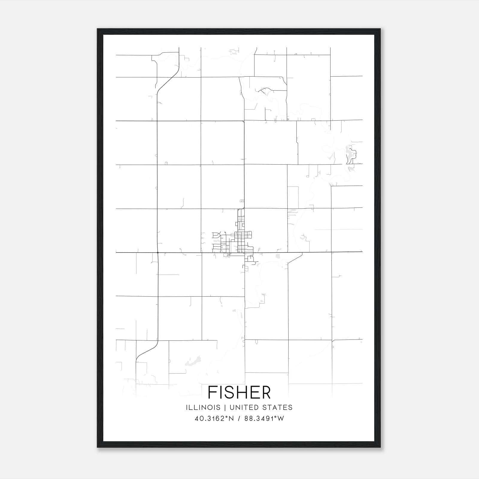 Fisher Illinois Map Poster, Modern Home Decor Wall Art Print Fisher Illinois Map Poster, Modern Home Decor Wall Art Print
