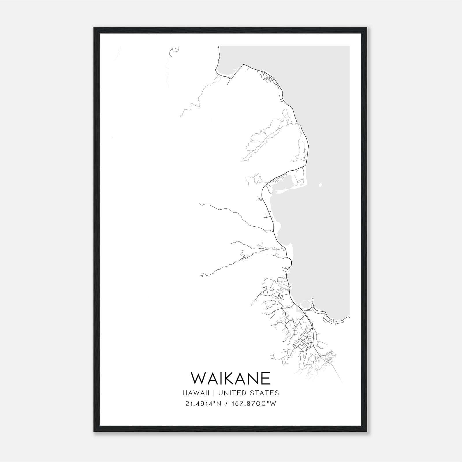 Waikane Hawaii Map Poster, Modern Home Decor Wall Art Print Waikane Hawaii Map Poster, Modern Home Decor Wall Art Print