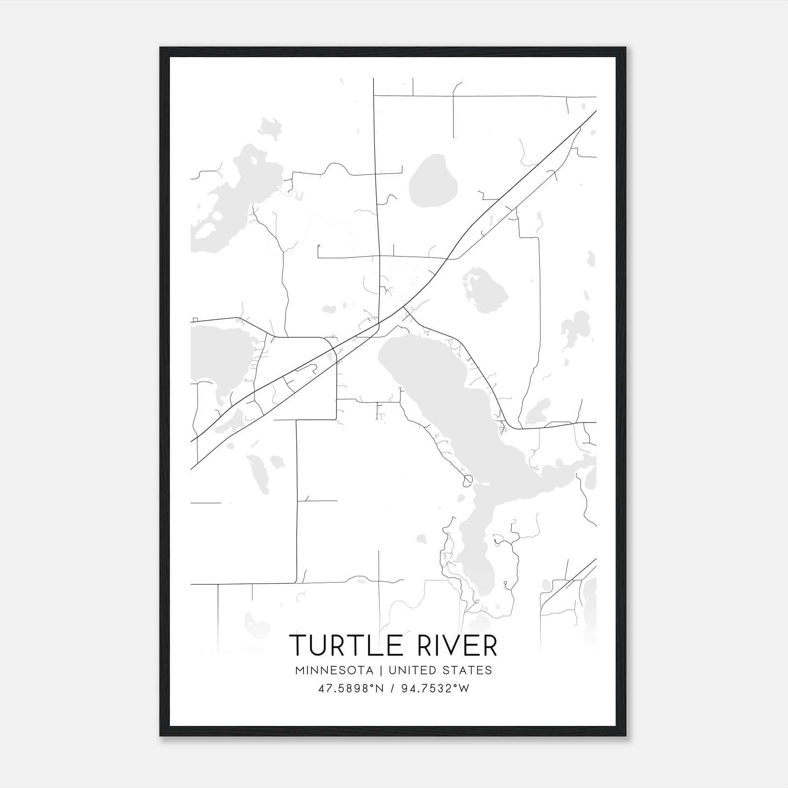Turtle River Minnesota Map Poster, Modern Home Decor Wall Art Print Turtle River Minnesota Map Poster, Modern Home Decor Wall Art Print