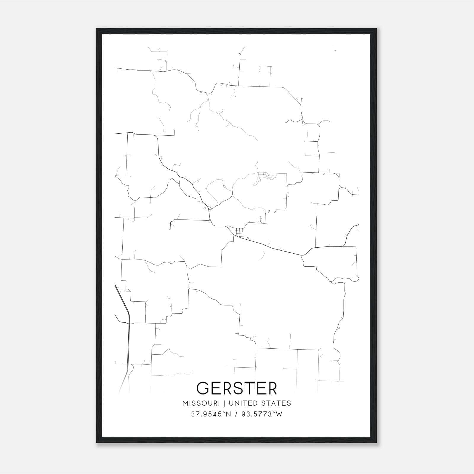 Gerster Missouri Map Poster, Modern Home Decor Wall Art Print Gerster Missouri Map Poster, Modern Home Decor Wall Art Print