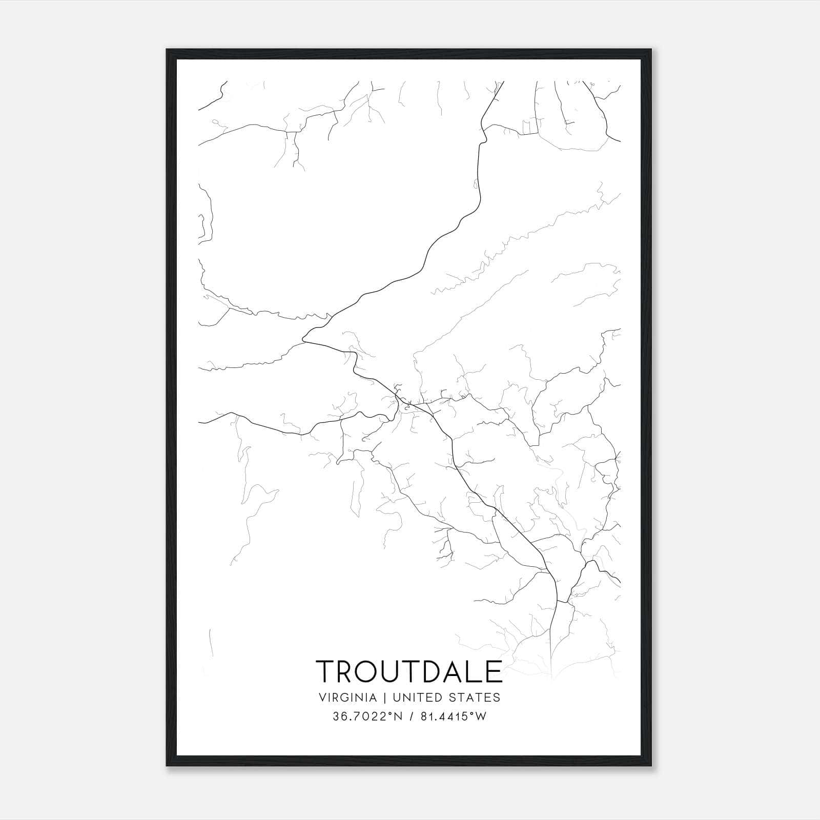 Troutdale Virginia Map Poster, Modern Home Decor Wall Art Print Troutdale Virginia Map Poster, Modern Home Decor Wall Art Print