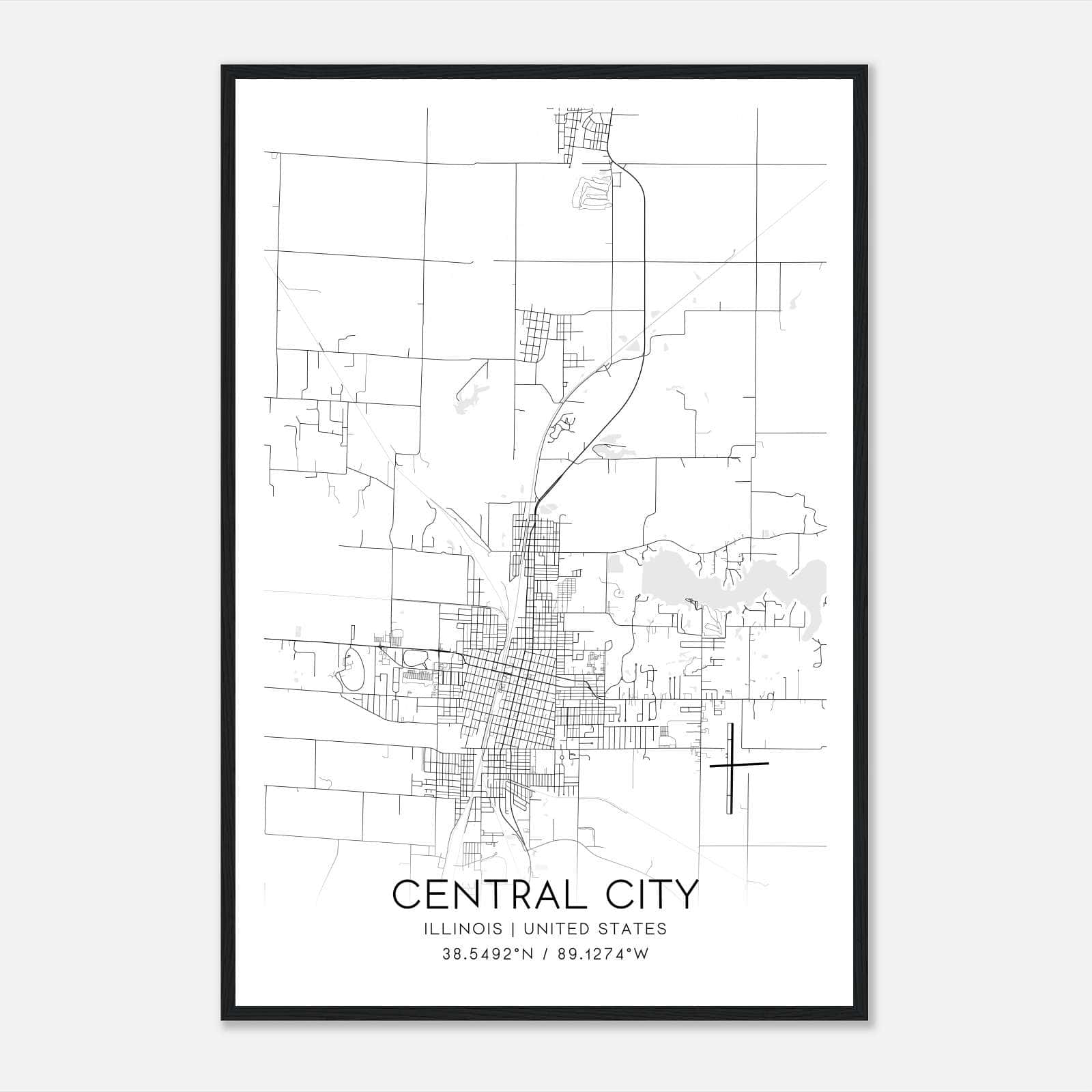 Central City Illinois Map Poster, Modern Home Decor Wall Art Print Central City Illinois Map Poster, Modern Home Decor Wall Art Print