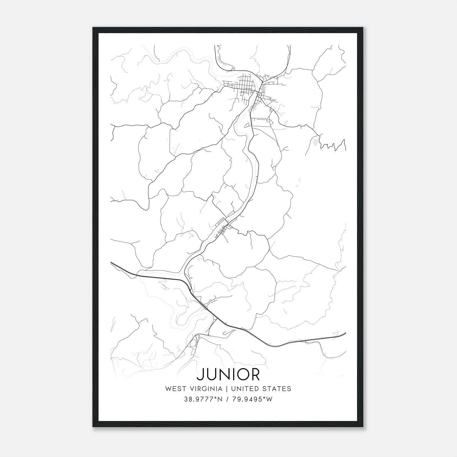 Junior West Virginia Map Poster, Modern Home Decor Wall Art Print Junior West Virginia Map Poster, Modern Home Decor Wall Art Print
