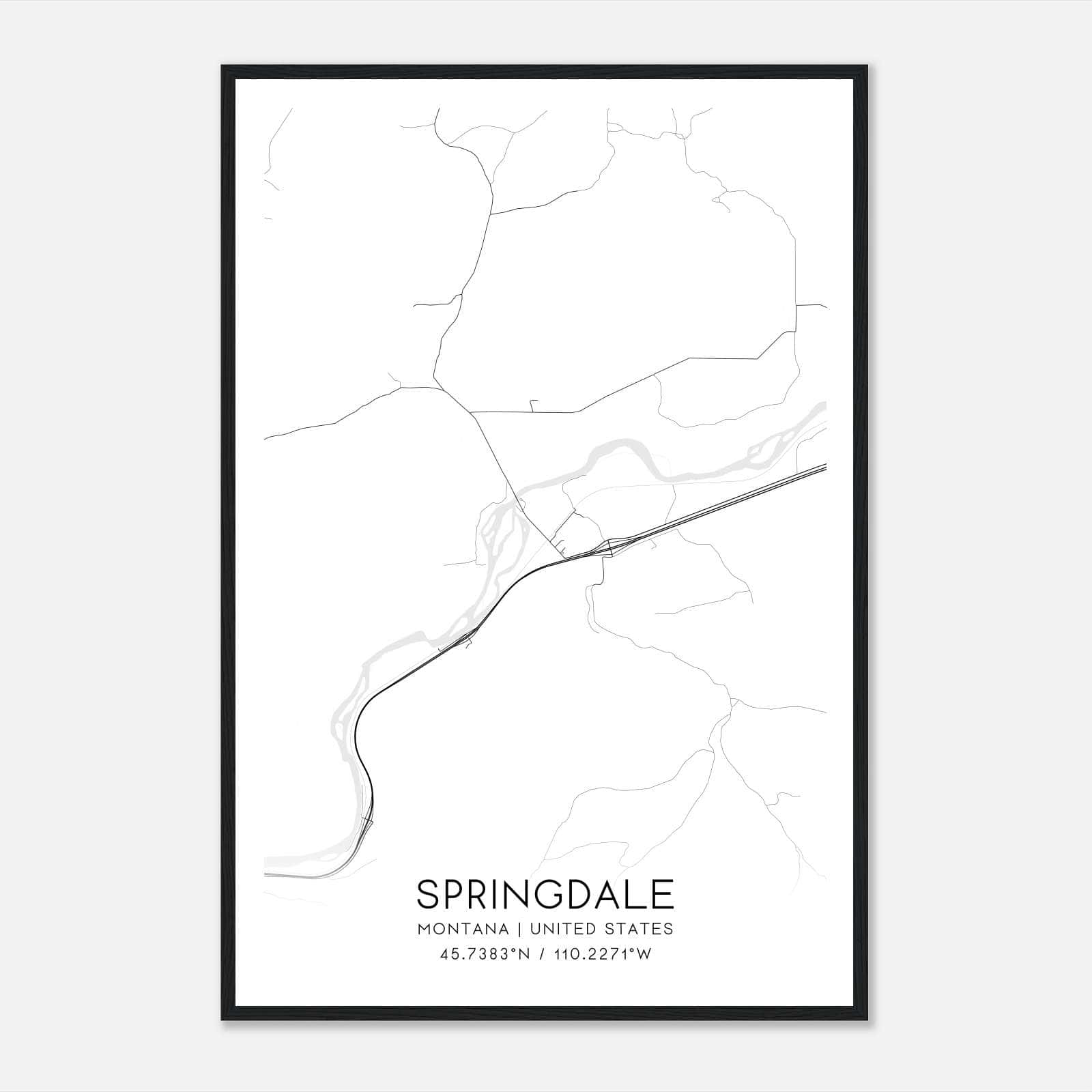 Springdale Montana Map Poster, Modern Home Decor Wall Art Print Springdale Montana Map Poster, Modern Home Decor Wall Art Print