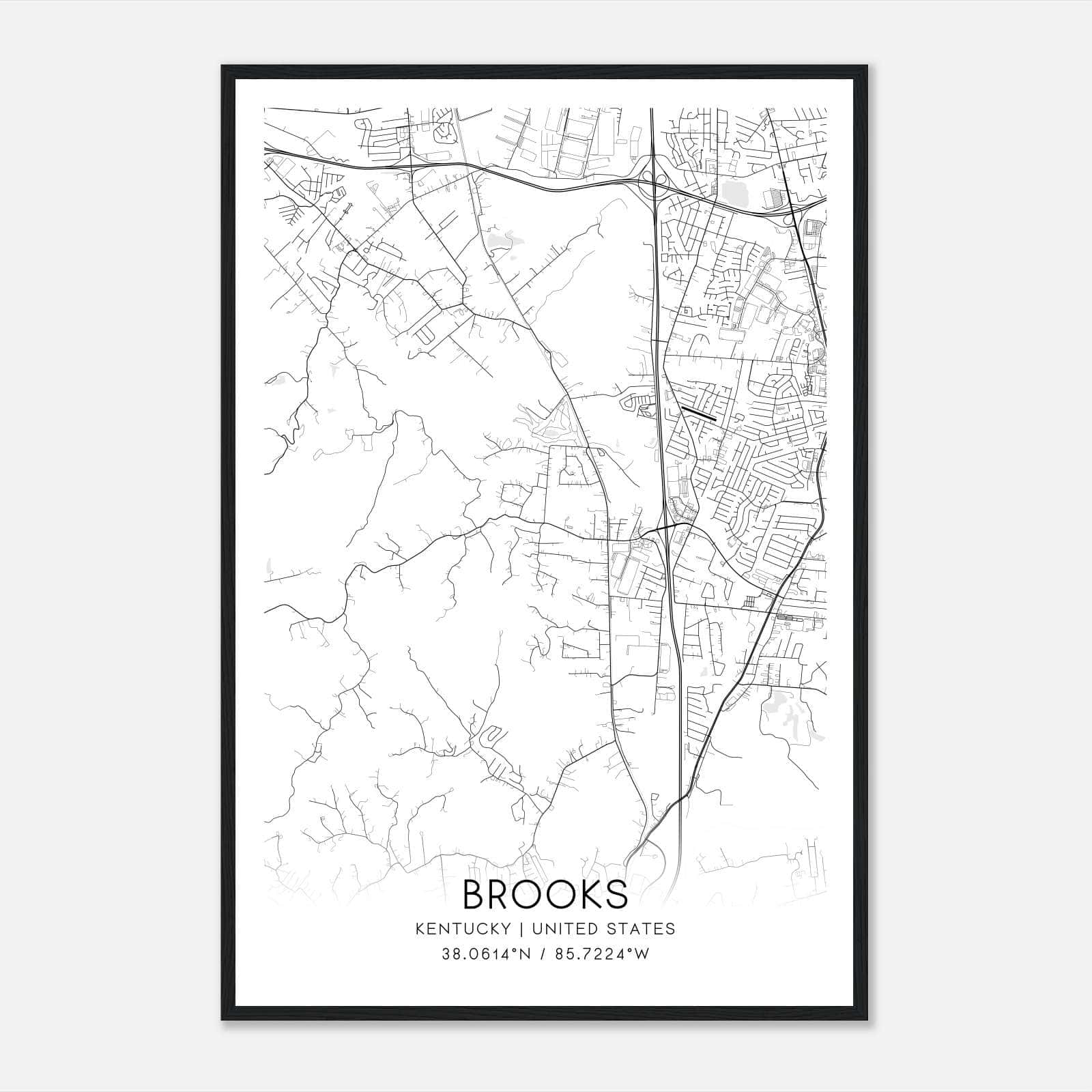 Brooks Kentucky Map Poster, Modern Home Decor Wall Art Print Brooks Kentucky Map Poster, Modern Home Decor Wall Art Print
