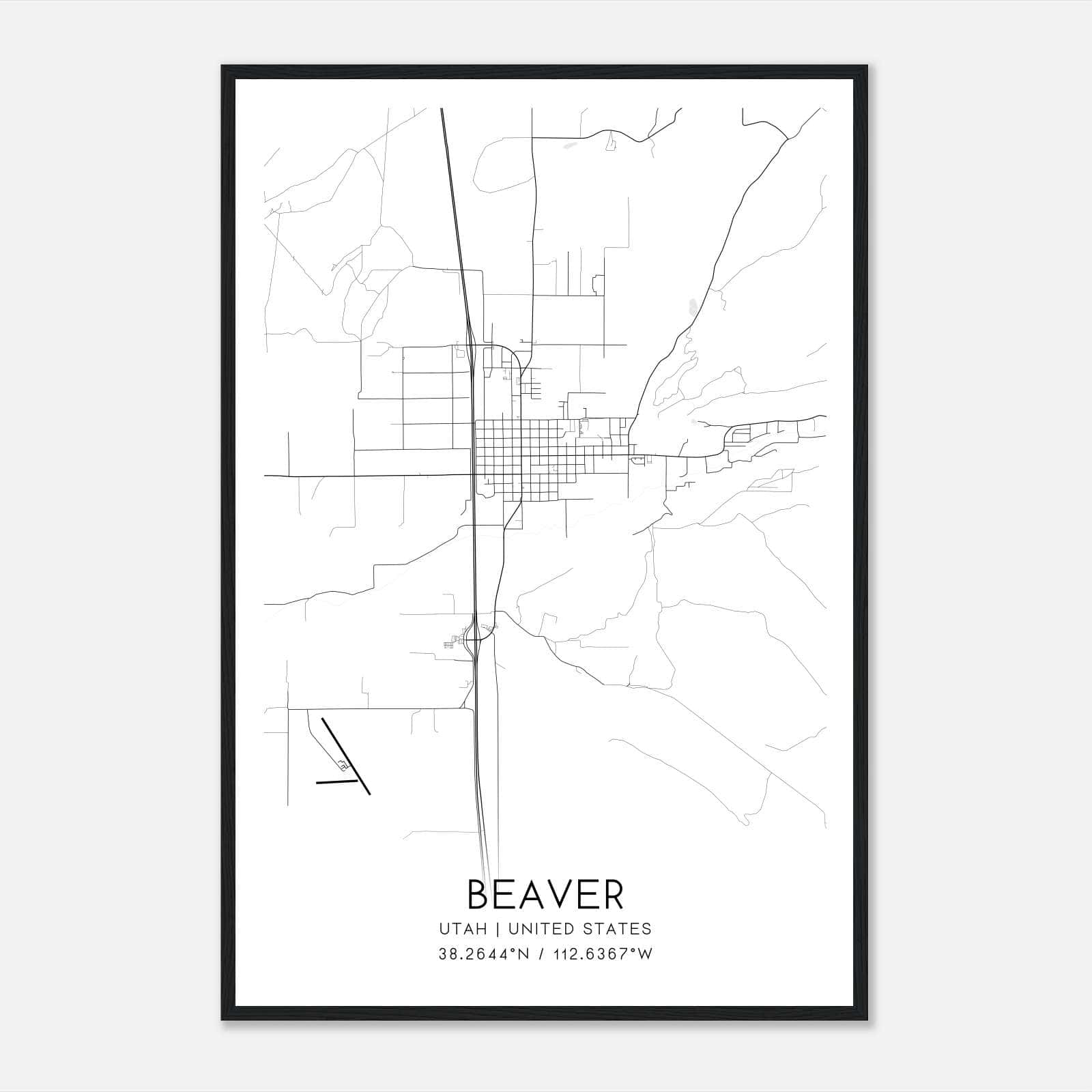 Beaver Utah Map Poster, Modern Home Decor Wall Art Print - Custom Maps ...