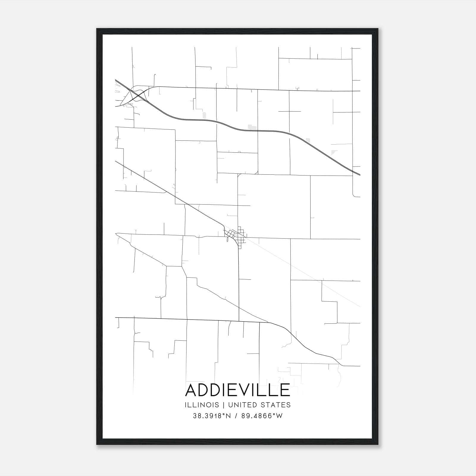 Addieville Illinois Map Poster, Modern Home Decor Wall Art Print