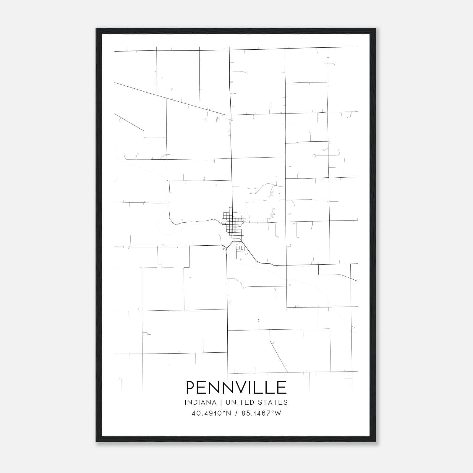 Pennville Indiana Map Poster, Modern Home Decor Wall Art Print Pennville Indiana Map Poster, Modern Home Decor Wall Art Print