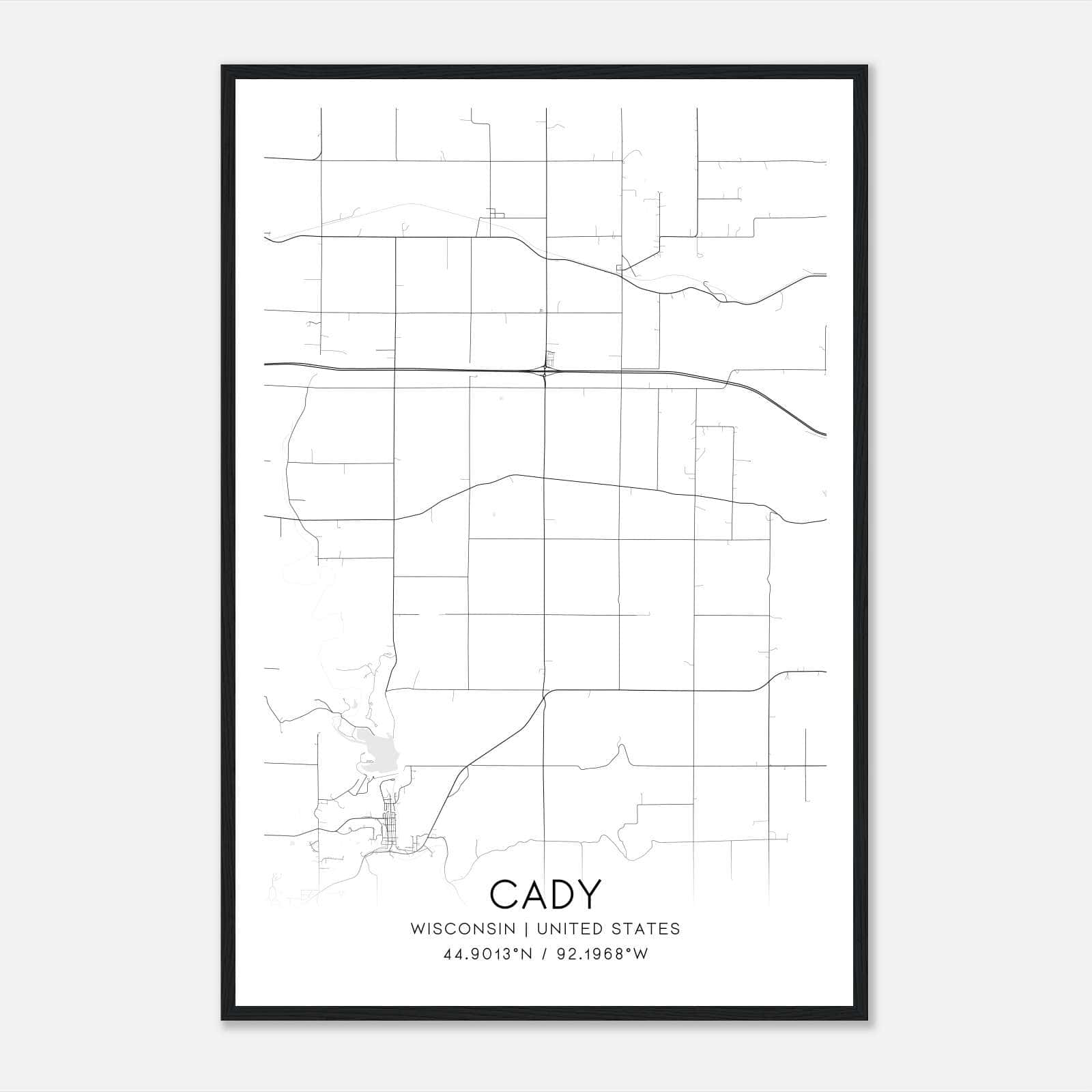 Cady Wisconsin Map Poster, Modern Home Decor Wall Art Print Cady Wisconsin Map Poster, Modern Home Decor Wall Art Print