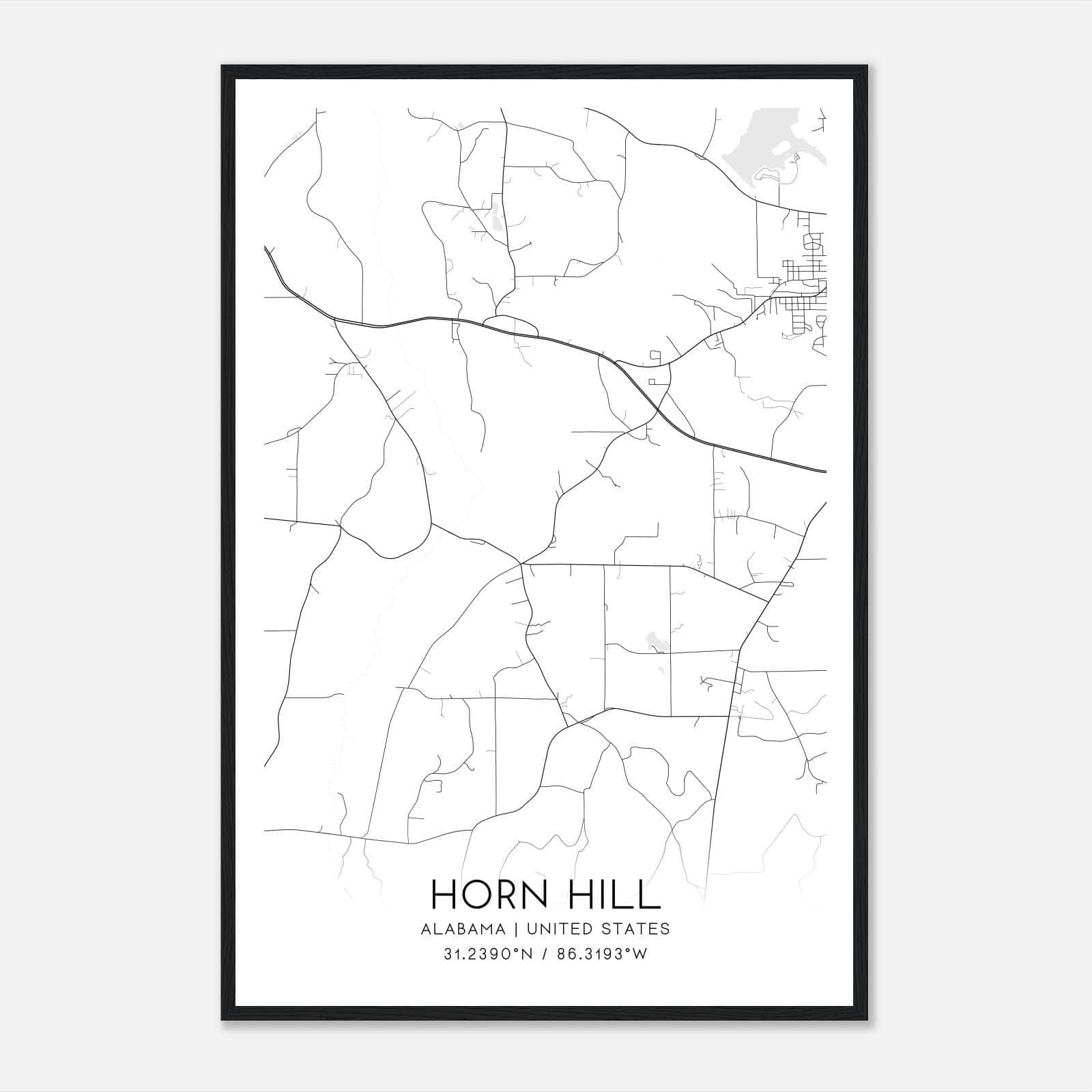 Horn Hill Alabama Map Poster, Modern Home Decor Wall Art Print Horn Hill Alabama Map Poster, Modern Home Decor Wall Art Print