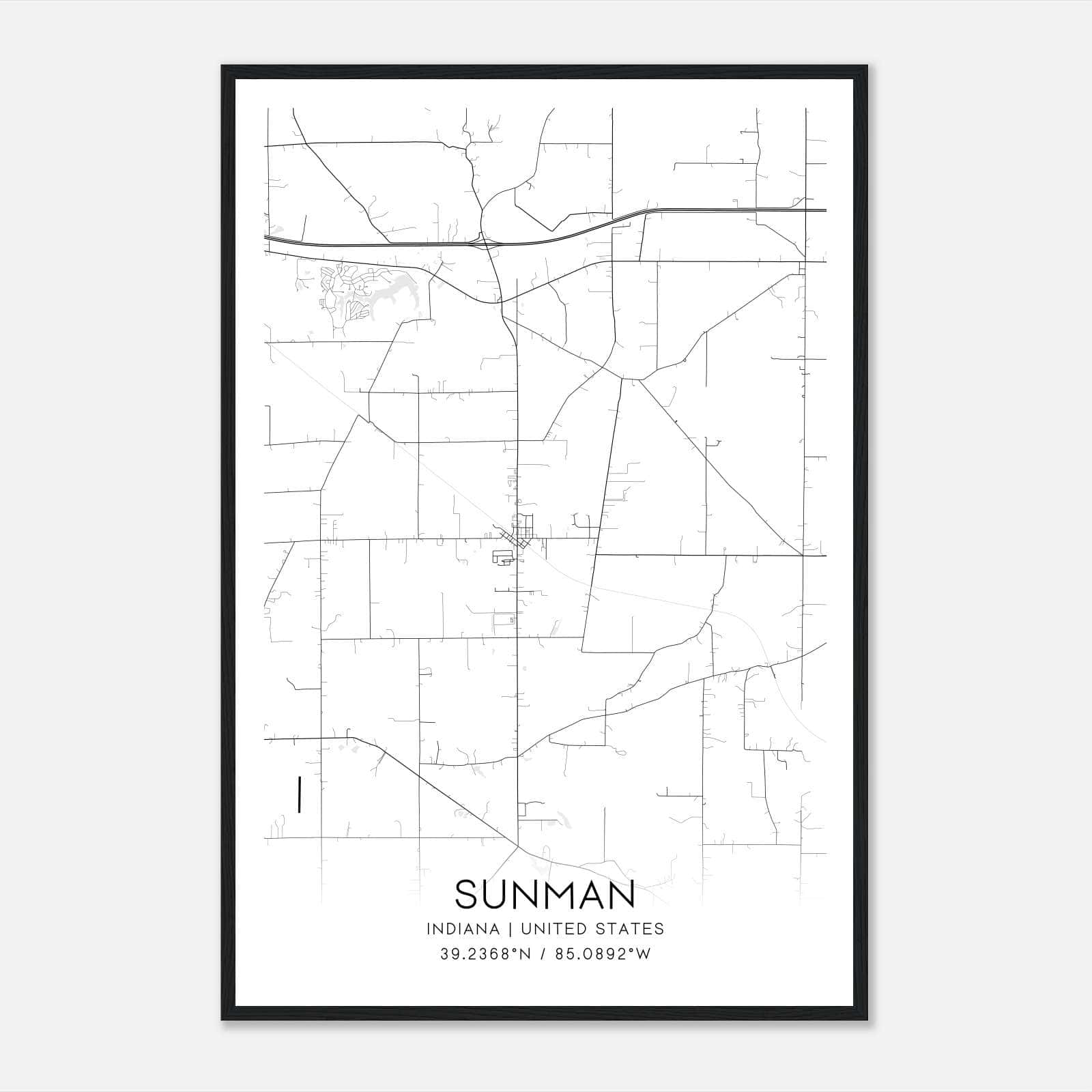 Sunman Indiana Map Poster, Modern Home Decor Wall Art Print Sunman Indiana Map Poster, Modern Home Decor Wall Art Print