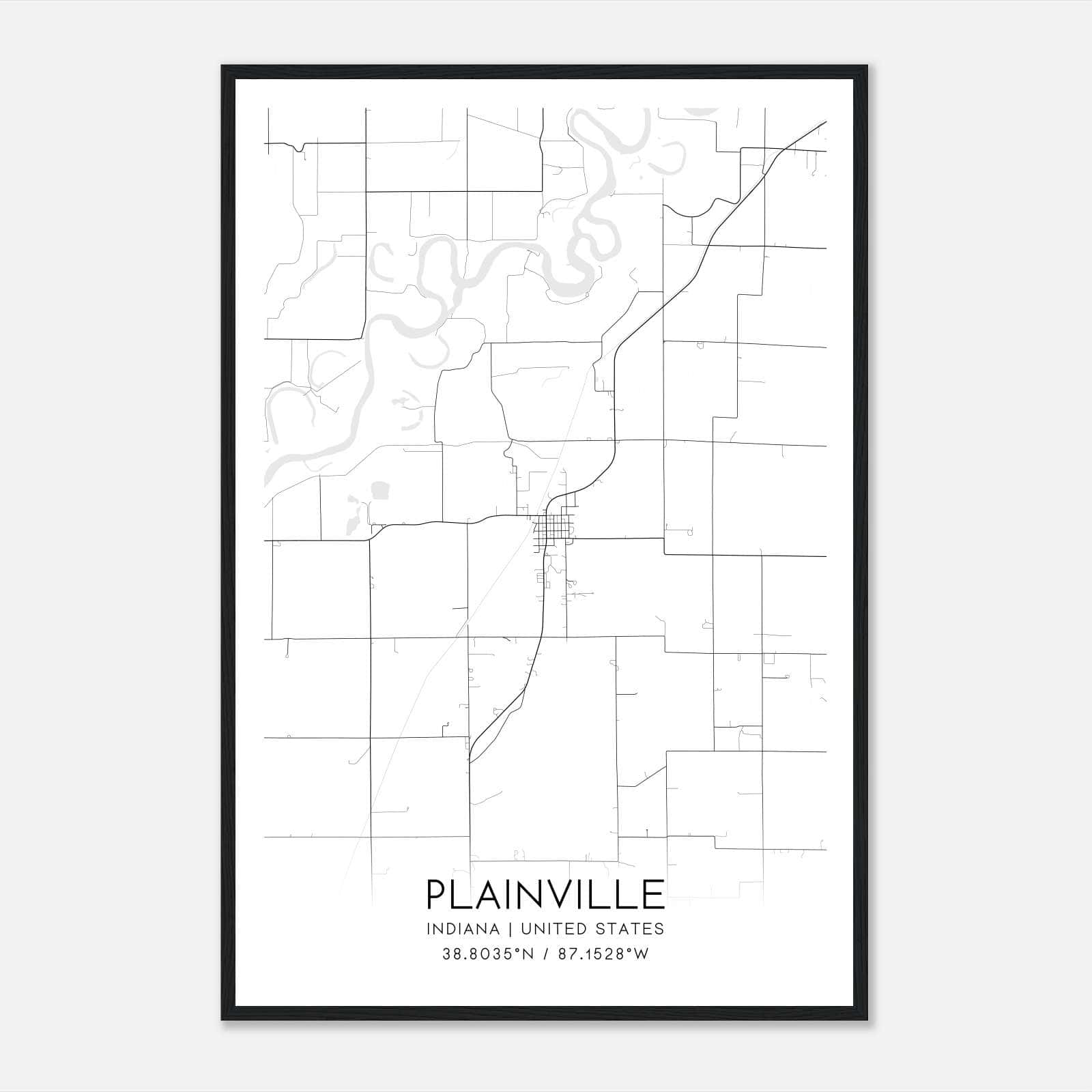 Plainville Indiana Map Poster, Modern Home Decor Wall Art Print Plainville Indiana Map Poster, Modern Home Decor Wall Art Print