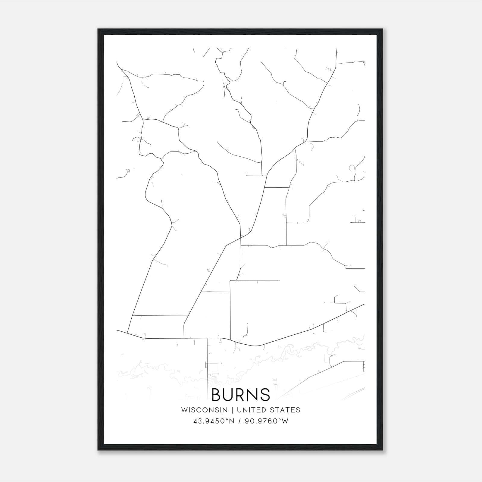 Burns Wisconsin Map Poster, Modern Home Decor Wall Art Print Burns Wisconsin Map Poster, Modern Home Decor Wall Art Print