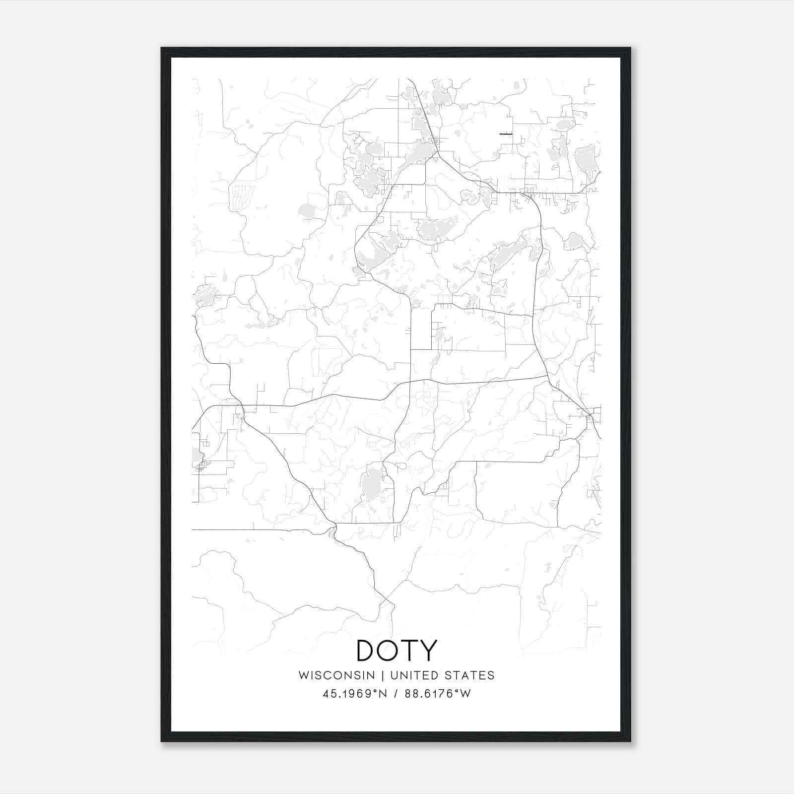 Doty Wisconsin Map Poster, Modern Home Decor Wall Art Print Doty Wisconsin Map Poster, Modern Home Decor Wall Art Print