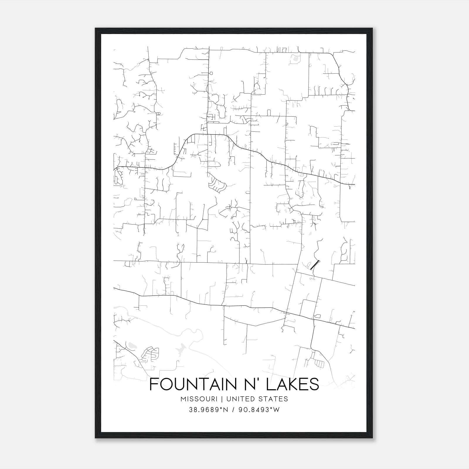 Fountain N’ Lakes Missouri Map Poster, Modern Home Decor Wall Art Print Fountain N’ Lakes Missouri Map Poster, Modern Home Decor Wall Art Print