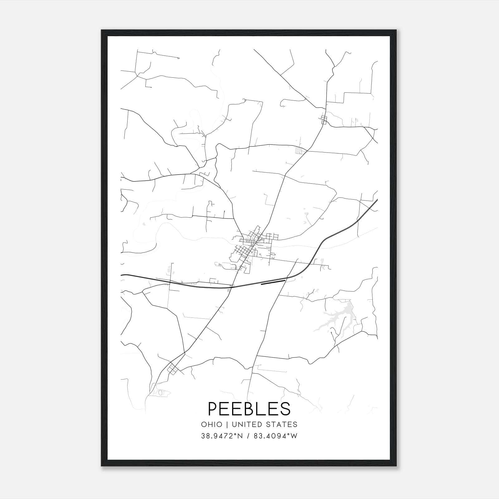 Peebles Ohio Map Poster, Modern Home Decor Wall Art Print Peebles Ohio Map Poster, Modern Home Decor Wall Art Print
