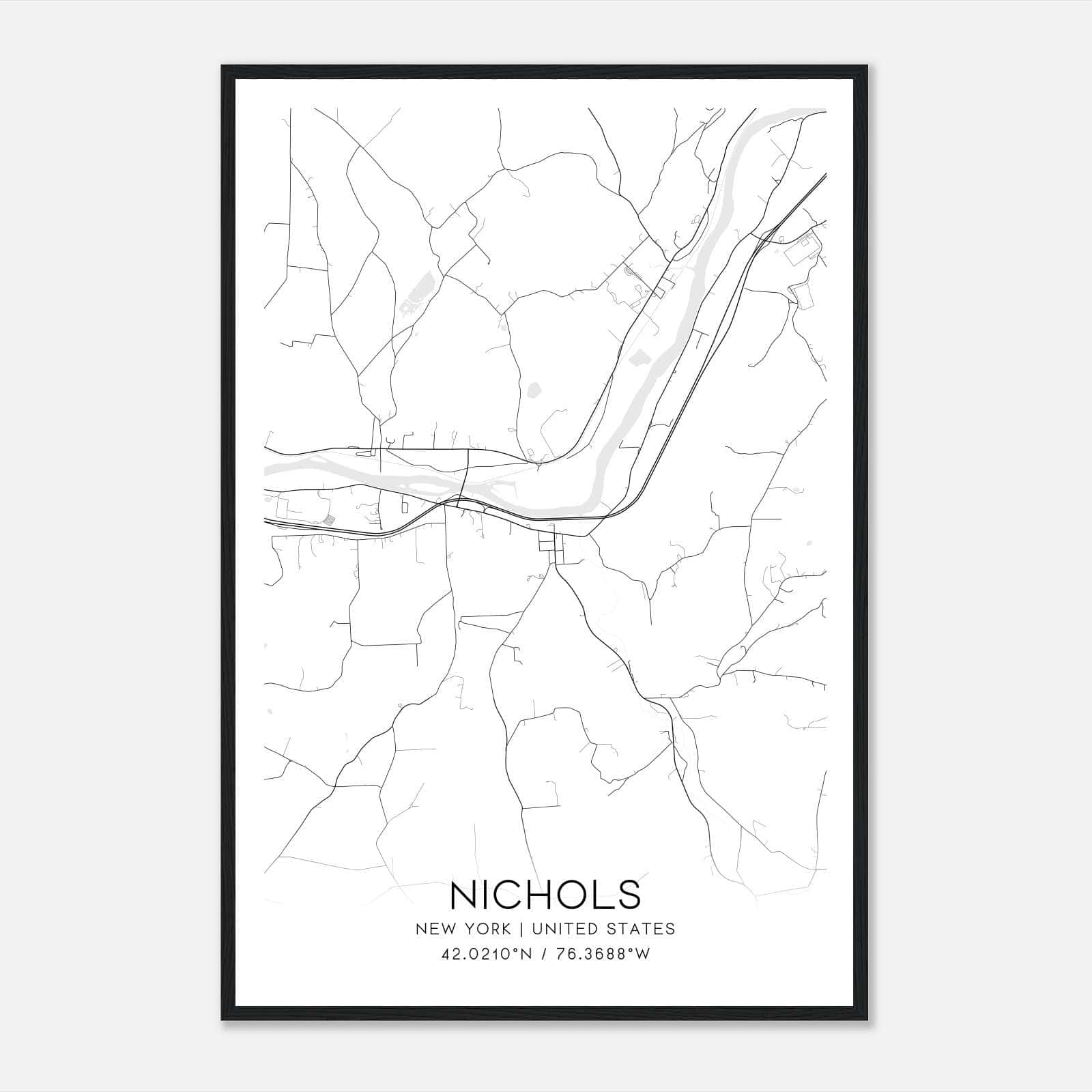 Nichols New York Map Poster, Modern Home Decor Wall Art Print Nichols New York Map Poster, Modern Home Decor Wall Art Print