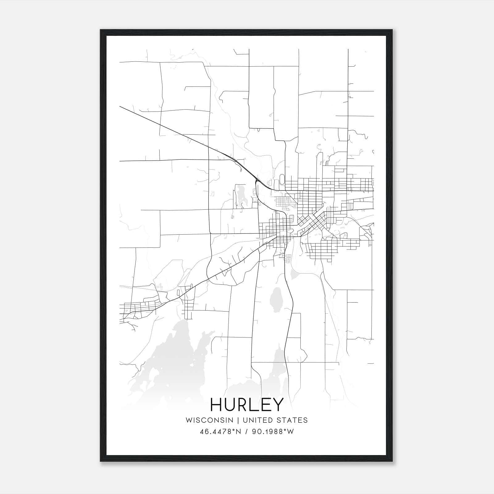Hurley Wisconsin Map Poster, Modern Home Decor Wall Art Print Hurley Wisconsin Map Poster, Modern Home Decor Wall Art Print