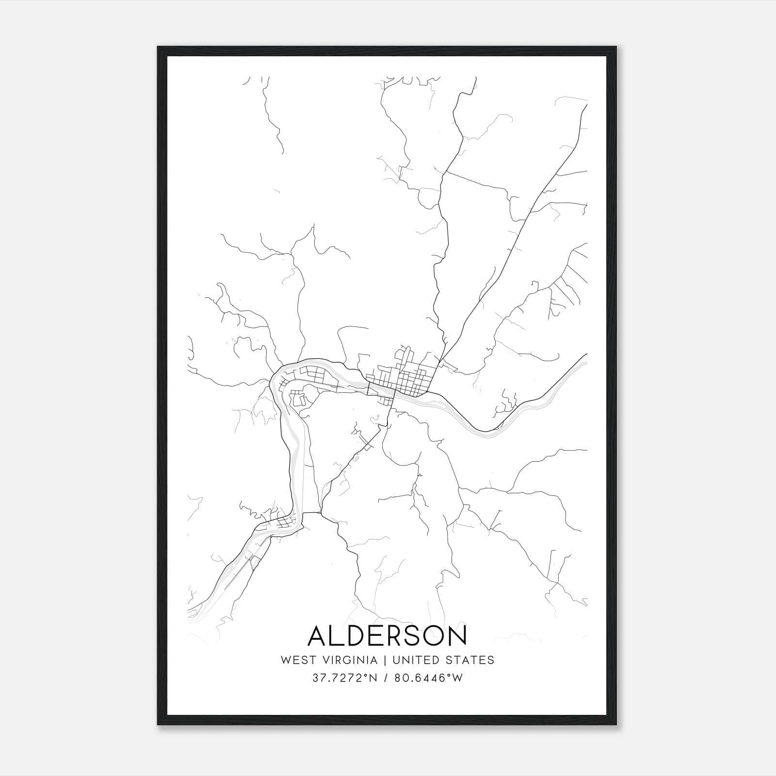Alderson West Virginia Map Poster, Modern Home Decor Wall Art Print Alderson West Virginia Map Poster, Modern Home Decor Wall Art Print