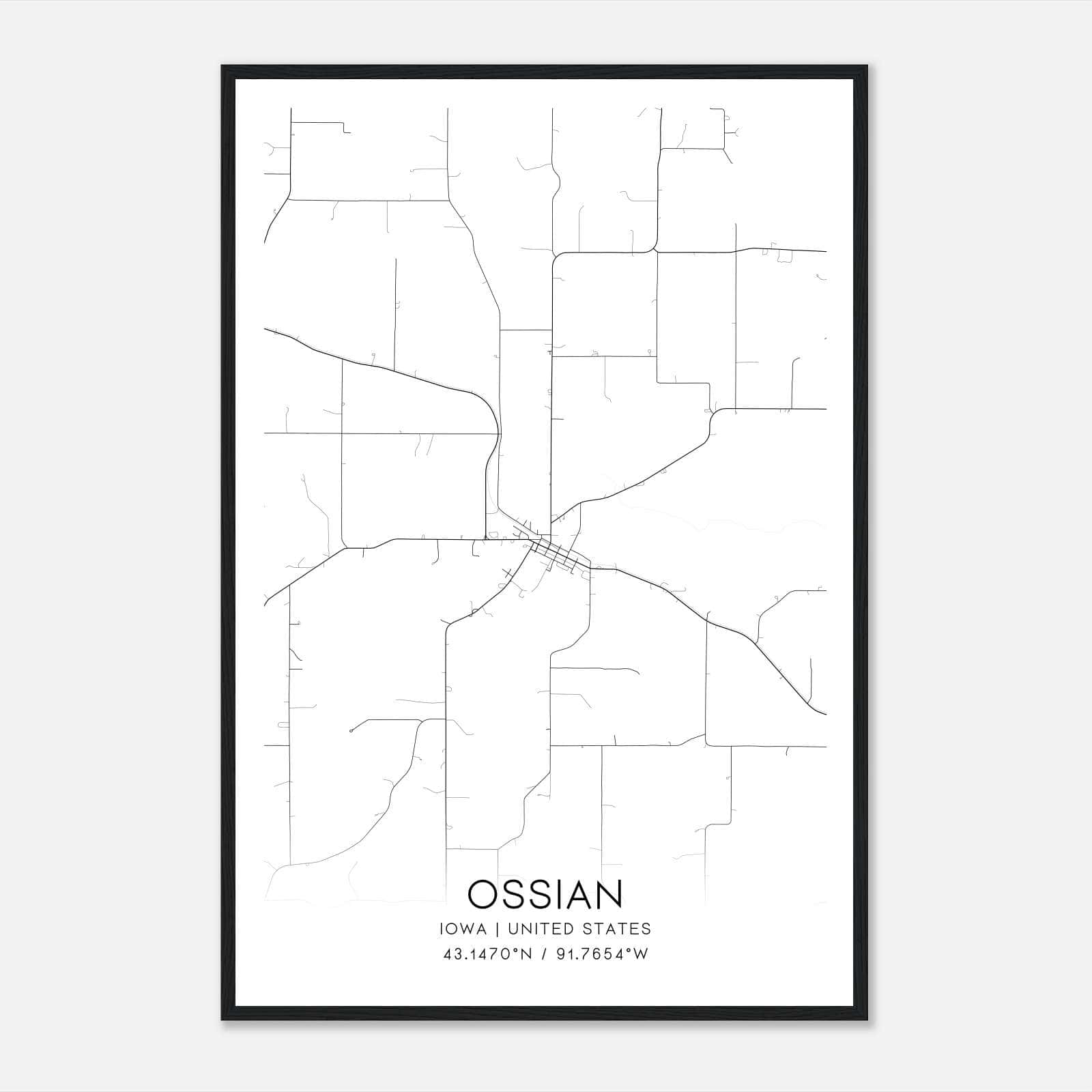Ossian Iowa Map Poster, Modern Home Decor Wall Art Print Ossian Iowa Map Poster, Modern Home Decor Wall Art Print