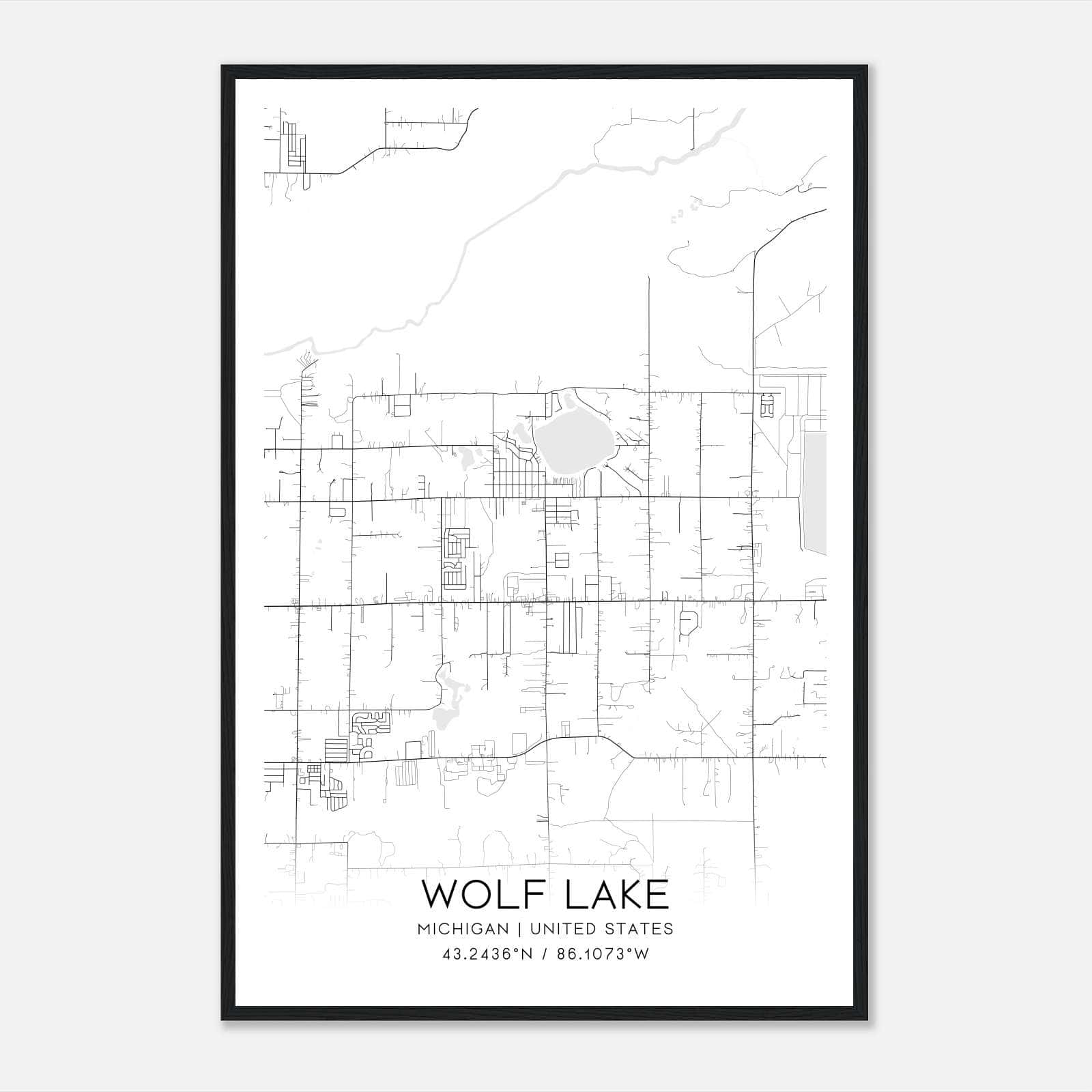 Wolf Lake Michigan Map Poster, Modern Home Decor Wall Art Print Wolf Lake Michigan Map Poster, Modern Home Decor Wall Art Print