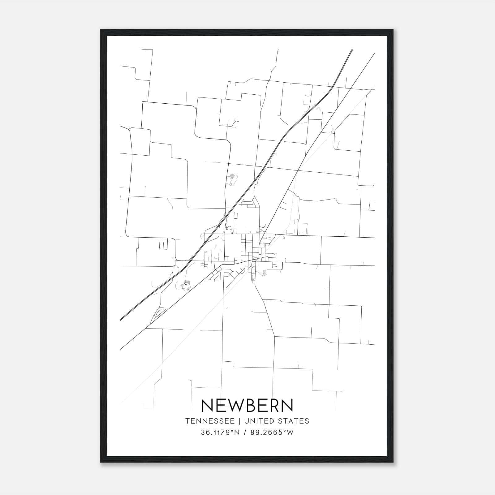 Newbern Tennessee Map Poster, Modern Home Decor Wall Art Print Newbern Tennessee Map Poster, Modern Home Decor Wall Art Print