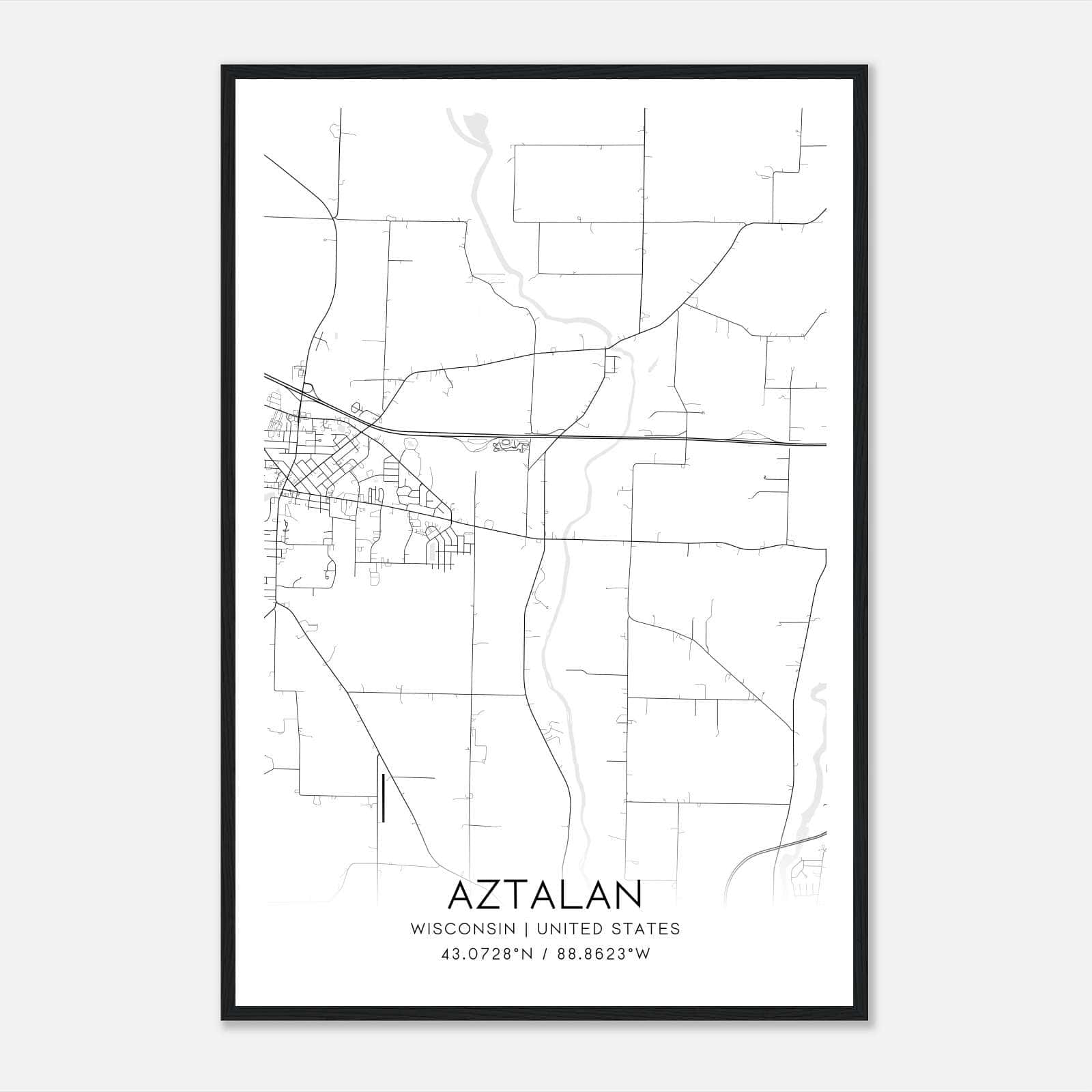 Aztalan Wisconsin Map Poster, Modern Home Decor Wall Art Print Aztalan Wisconsin Map Poster, Modern Home Decor Wall Art Print