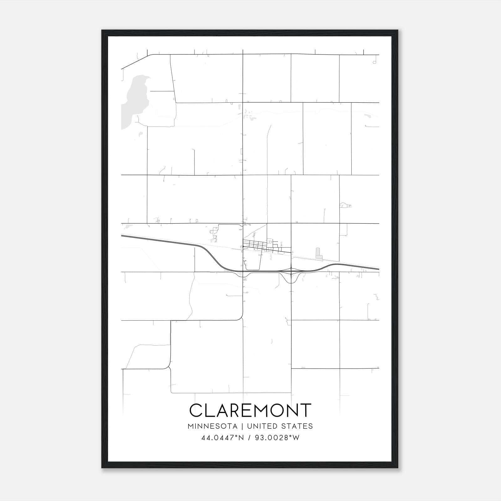 Claremont Minnesota Map Poster, Modern Home Decor Wall Art Print Claremont Minnesota Map Poster, Modern Home Decor Wall Art Print