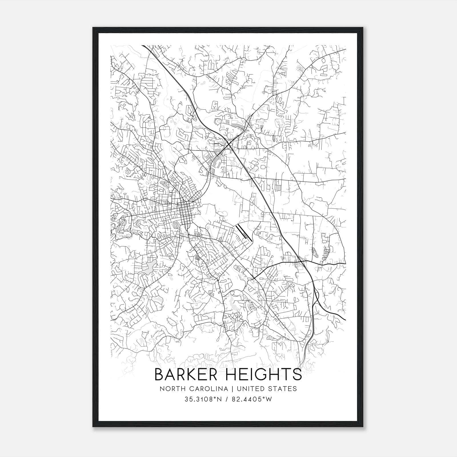 Barker Heights North Carolina Map Poster, Modern Home Decor Wall Art Print Barker Heights North Carolina Map Poster, Modern Home Decor Wall Art Print