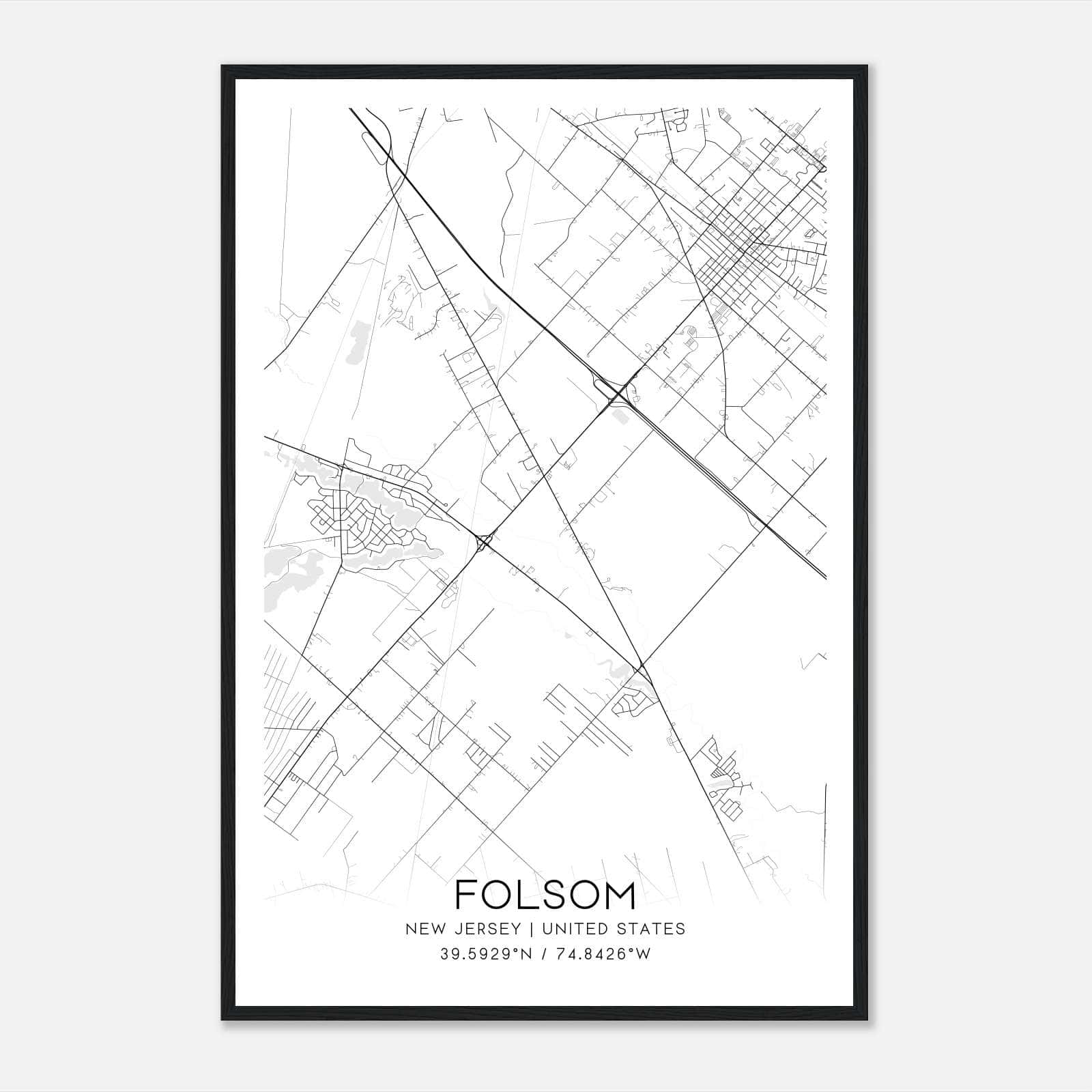 Folsom New Jersey Map Poster, Modern Home Decor Wall Art Print Folsom New Jersey Map Poster, Modern Home Decor Wall Art Print