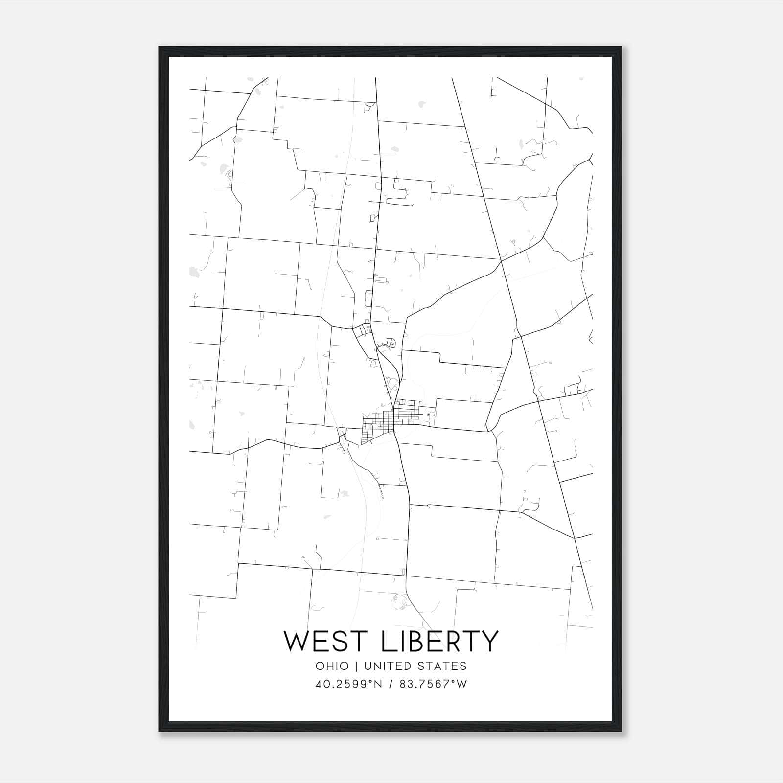 West Liberty Ohio Map Poster, Modern Home Decor Wall Art Print West Liberty Ohio Map Poster, Modern Home Decor Wall Art Print