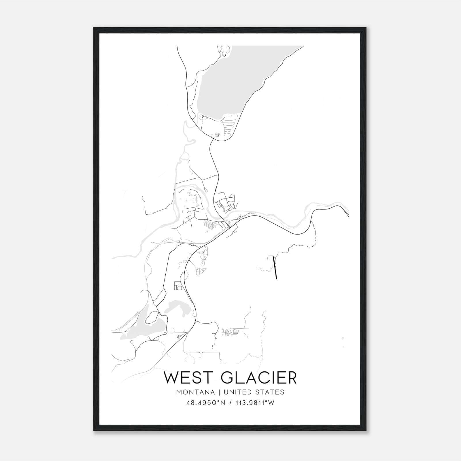 West Glacier Montana Map Poster, Modern Home Decor Wall Art Print West Glacier Montana Map Poster, Modern Home Decor Wall Art Print