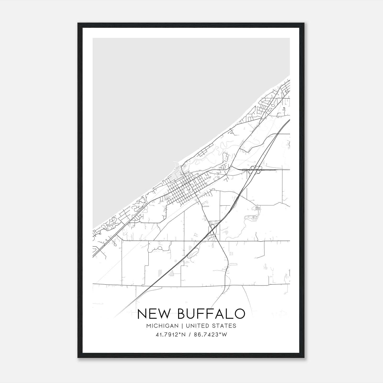 New Buffalo Michigan Map Poster, Modern Home Decor Wall Art Print New Buffalo Michigan Map Poster, Modern Home Decor Wall Art Print