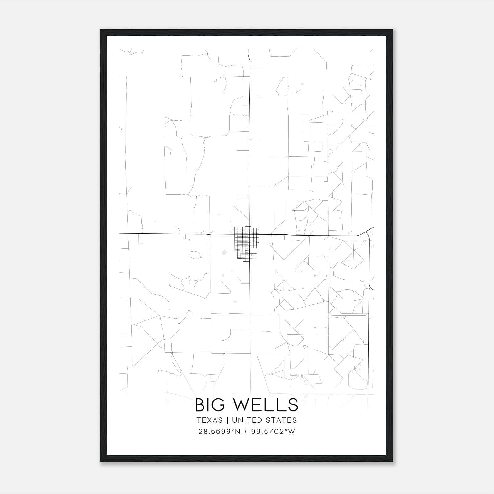 Big Wells Texas Map Poster, Modern Home Decor Wall Art Print Big Wells Texas Map Poster, Modern Home Decor Wall Art Print