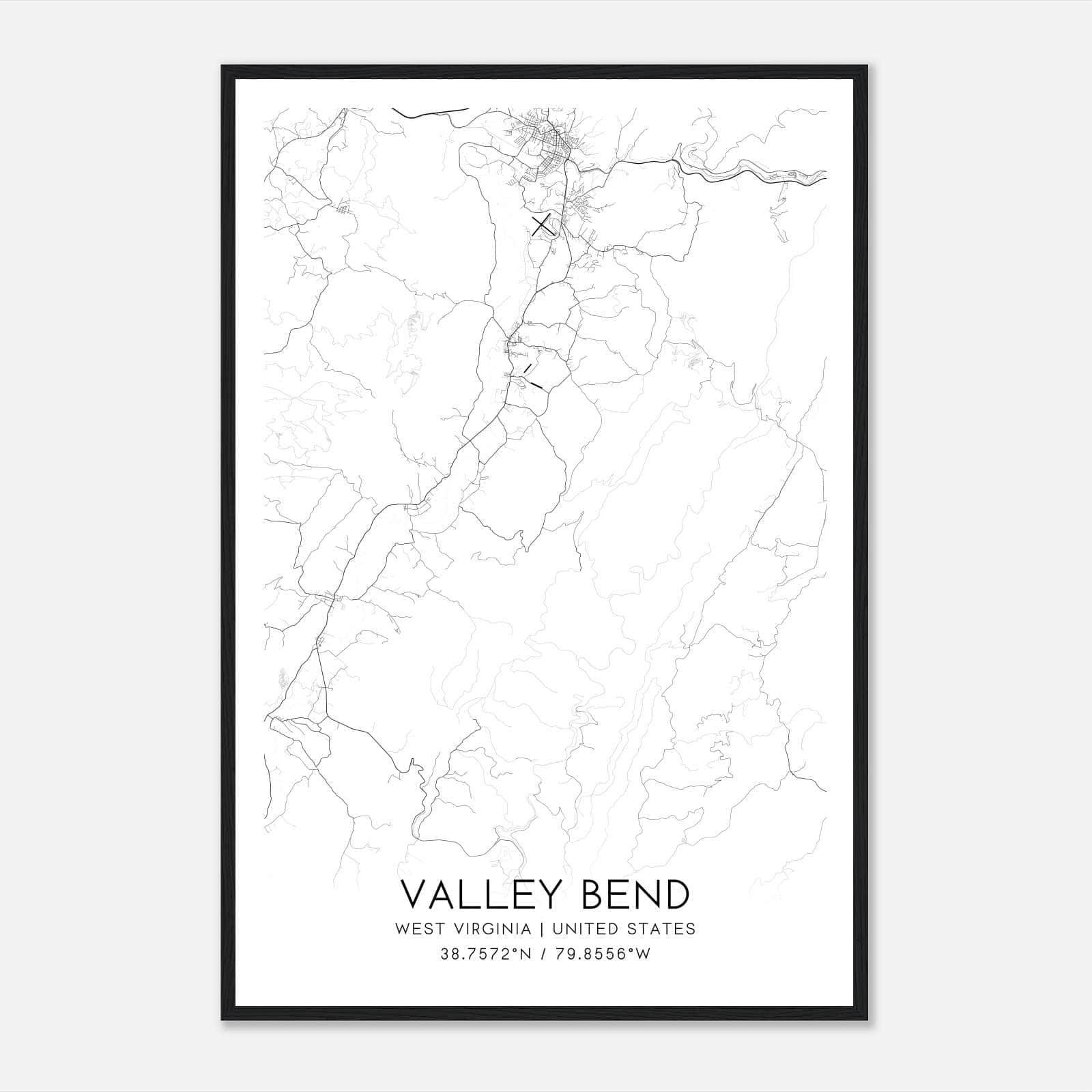 Valley Bend West Virginia Map Poster, Modern Home Decor Wall Art Print Valley Bend West Virginia Map Poster, Modern Home Decor Wall Art Print