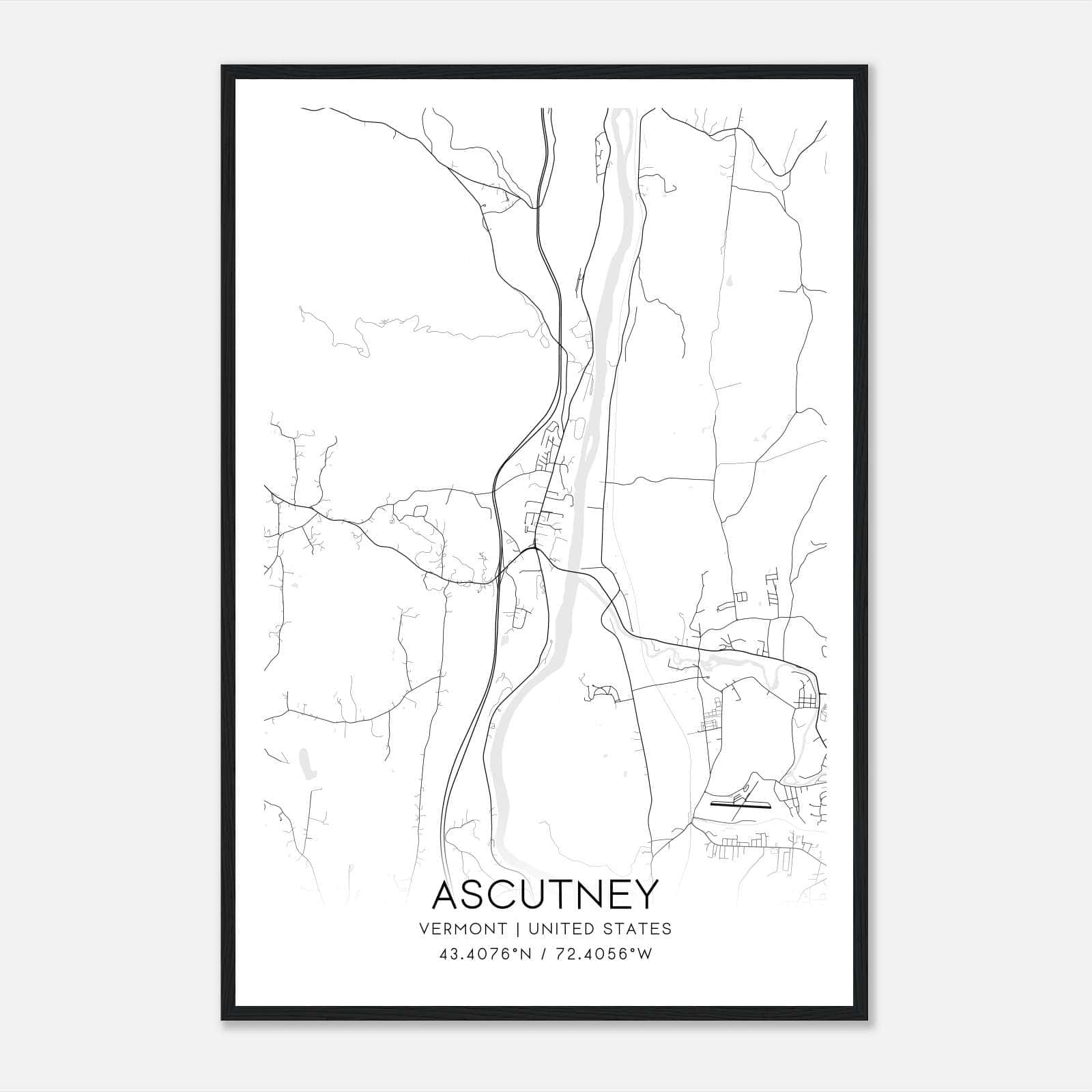 Ascutney Vermont Map Poster, Modern Home Decor Wall Art Print Ascutney Vermont Map Poster, Modern Home Decor Wall Art Print