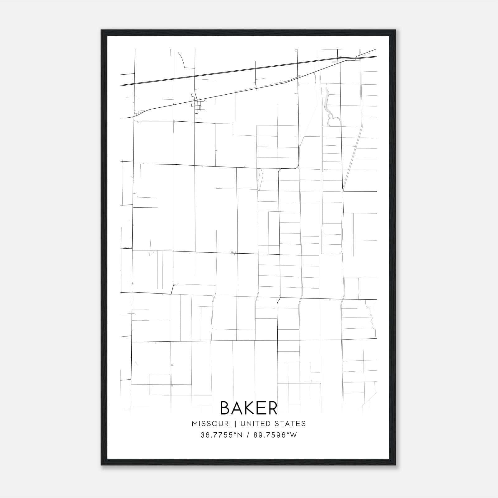 Baker Missouri Map Poster, Modern Home Decor Wall Art Print Baker Missouri Map Poster, Modern Home Decor Wall Art Print