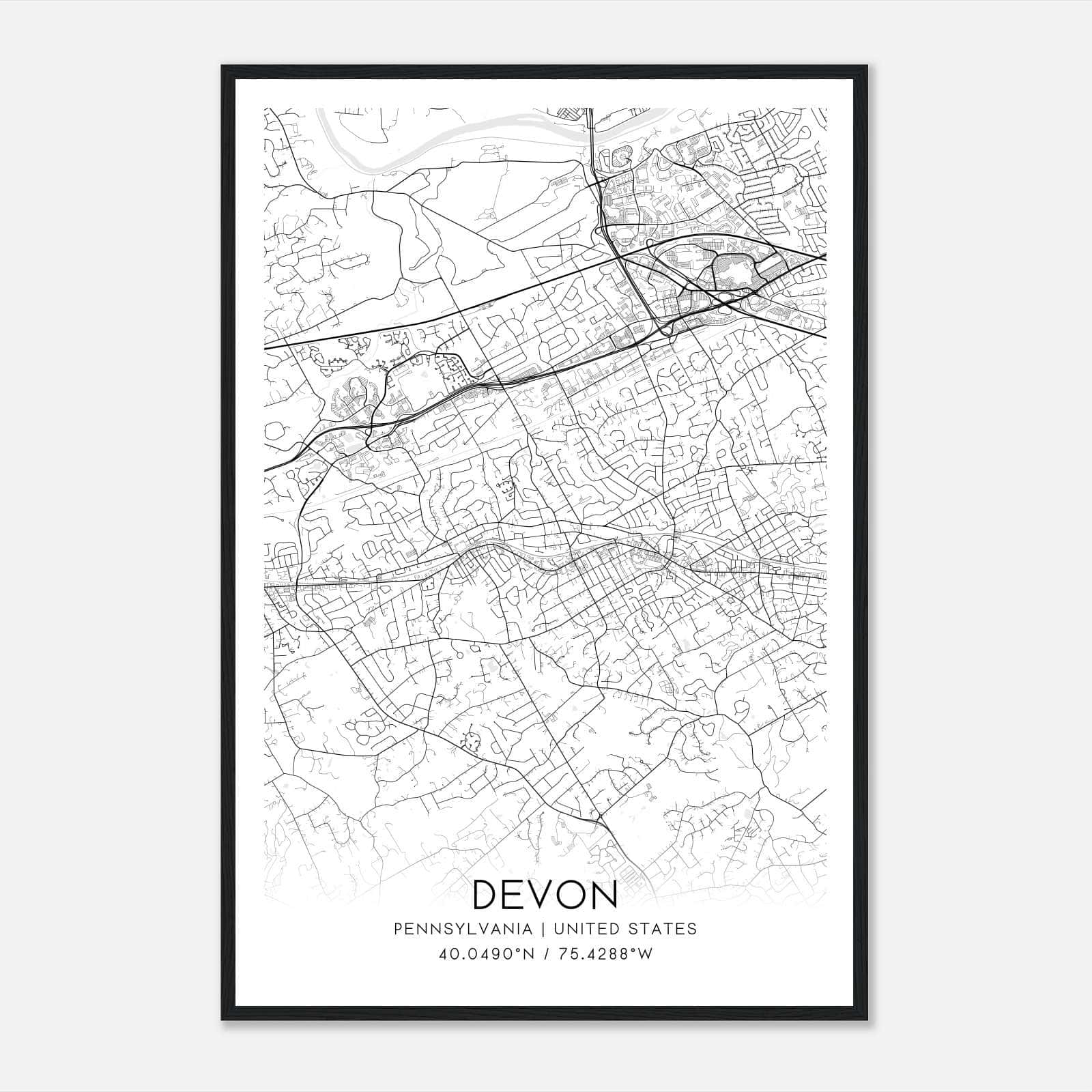 Devon Pennsylvania Map Poster, Modern Home Decor Wall Art Print Devon Pennsylvania Map Poster, Modern Home Decor Wall Art Print