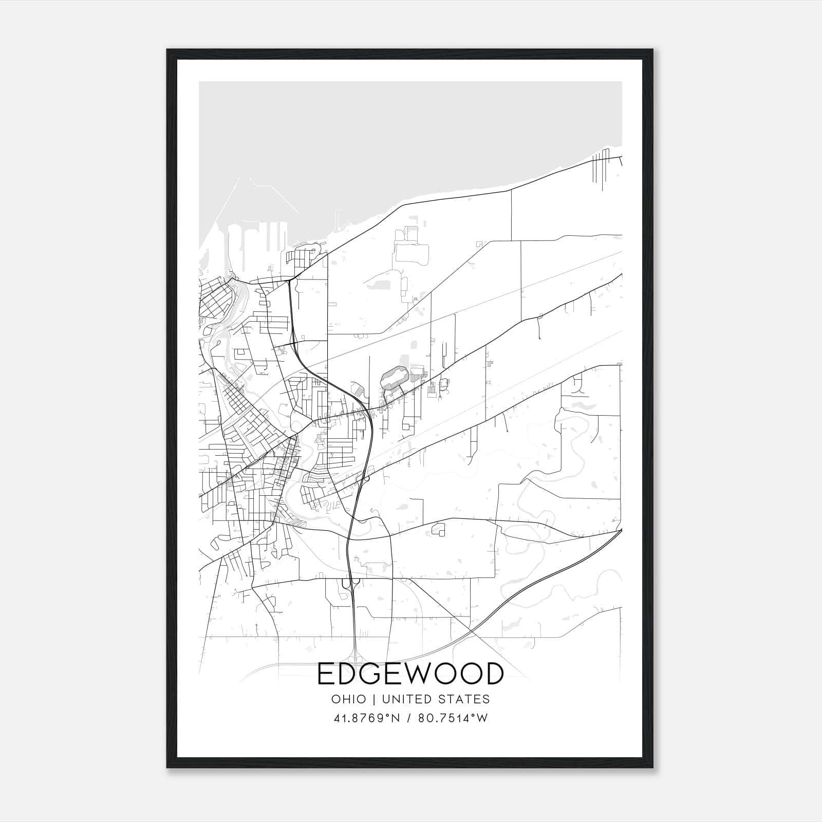 Edgewood Ohio Map Poster, Modern Home Decor Wall Art Print Edgewood Ohio Map Poster, Modern Home Decor Wall Art Print