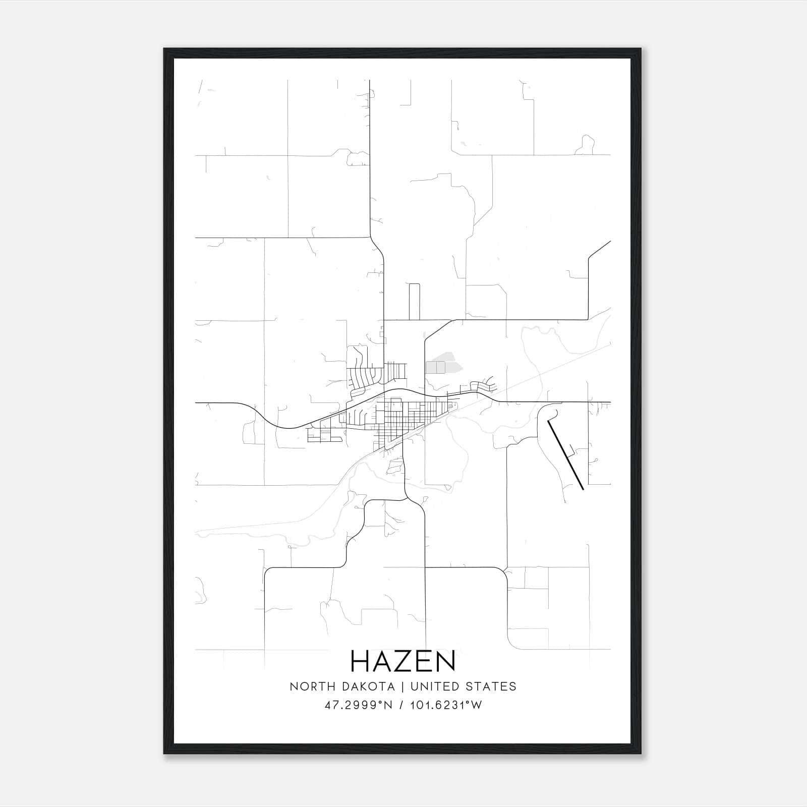 Hazen North Dakota Map Poster, Modern Home Decor Wall Art Print Hazen North Dakota Map Poster, Modern Home Decor Wall Art Print